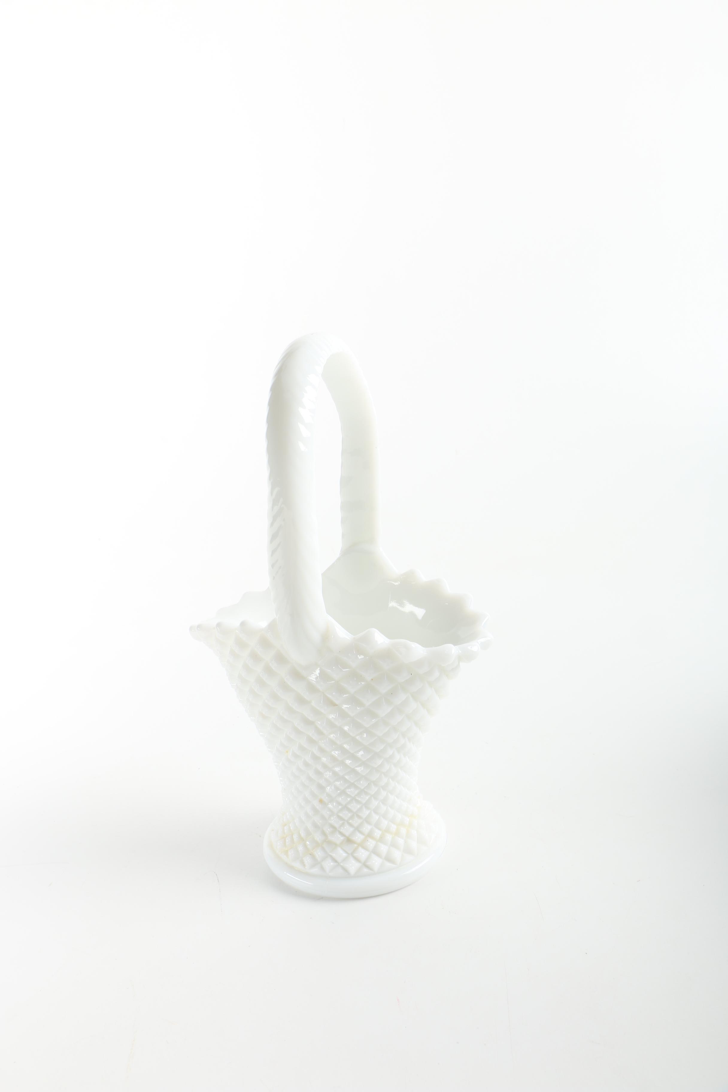 Vintage Milk Glass Brides Baskets Featuring Fenton