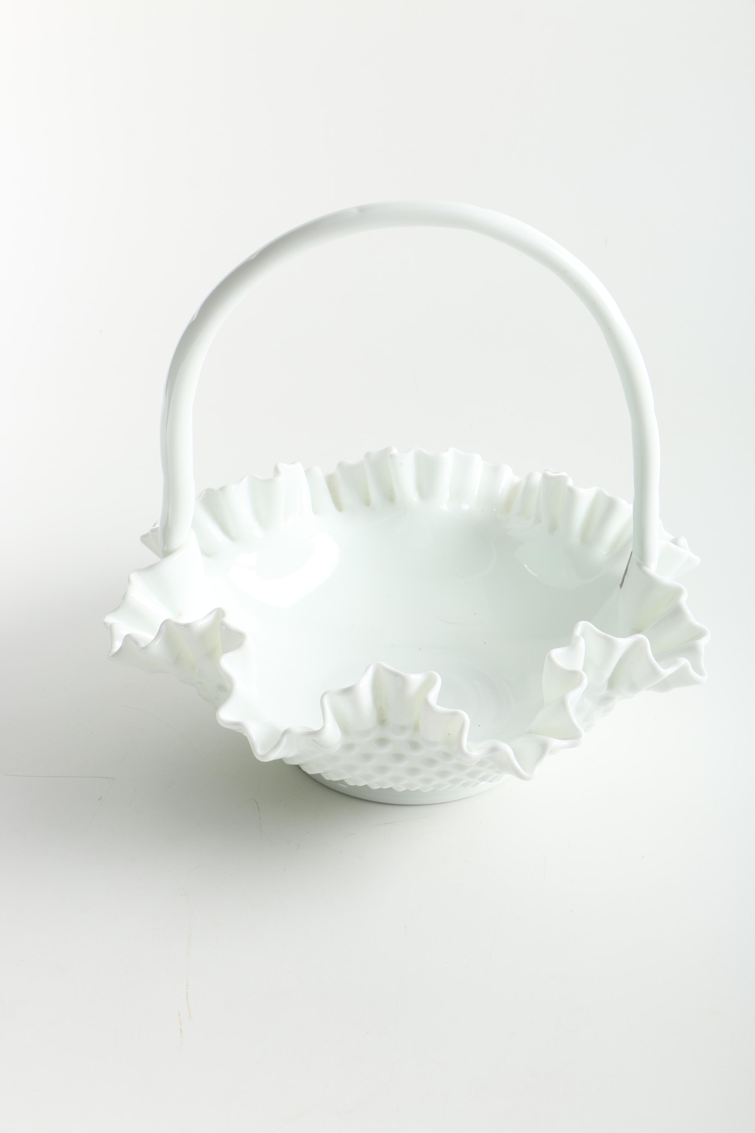 Vintage Milk Glass Brides Baskets Featuring Fenton