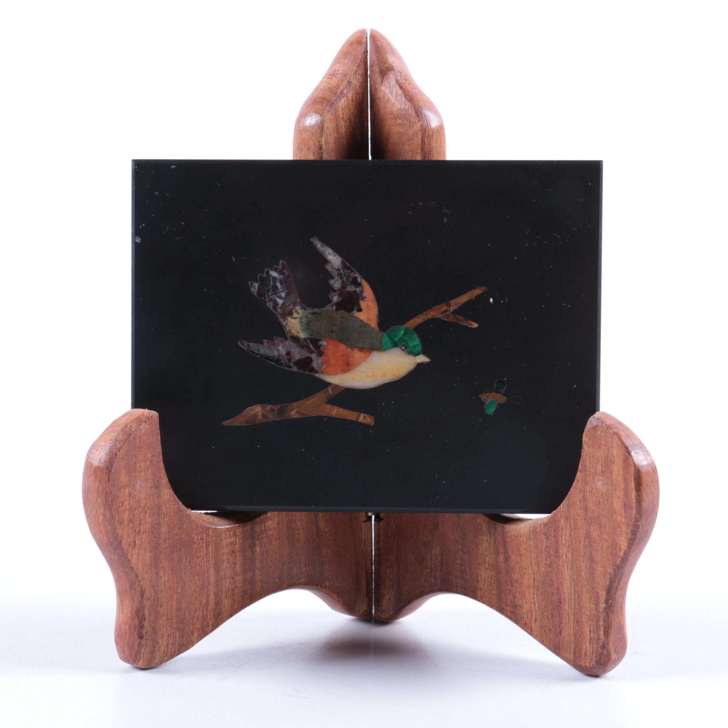 Pietra Dura Plaque Depicting a Bird