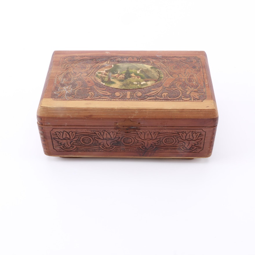 Vintage Carved Cedar Vanity Box