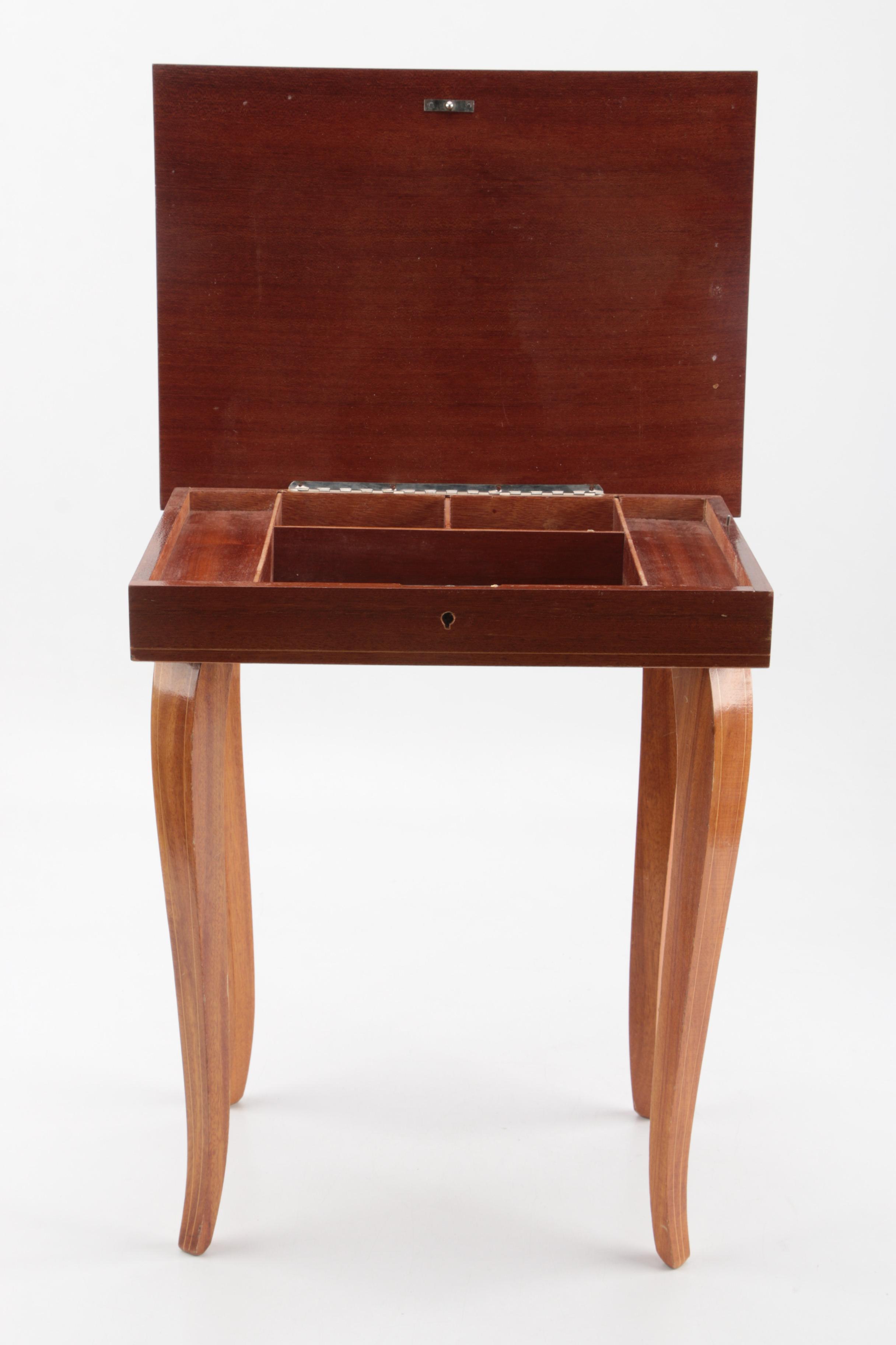 Floral Inlaid Music Box On Legs