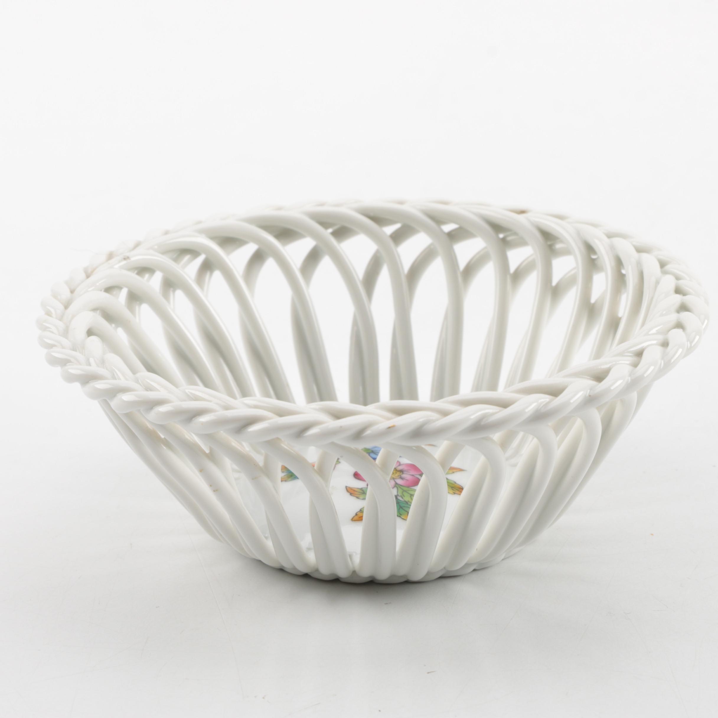Herend Hungary Porcelain "Queen Victoria" Open Weave Basket