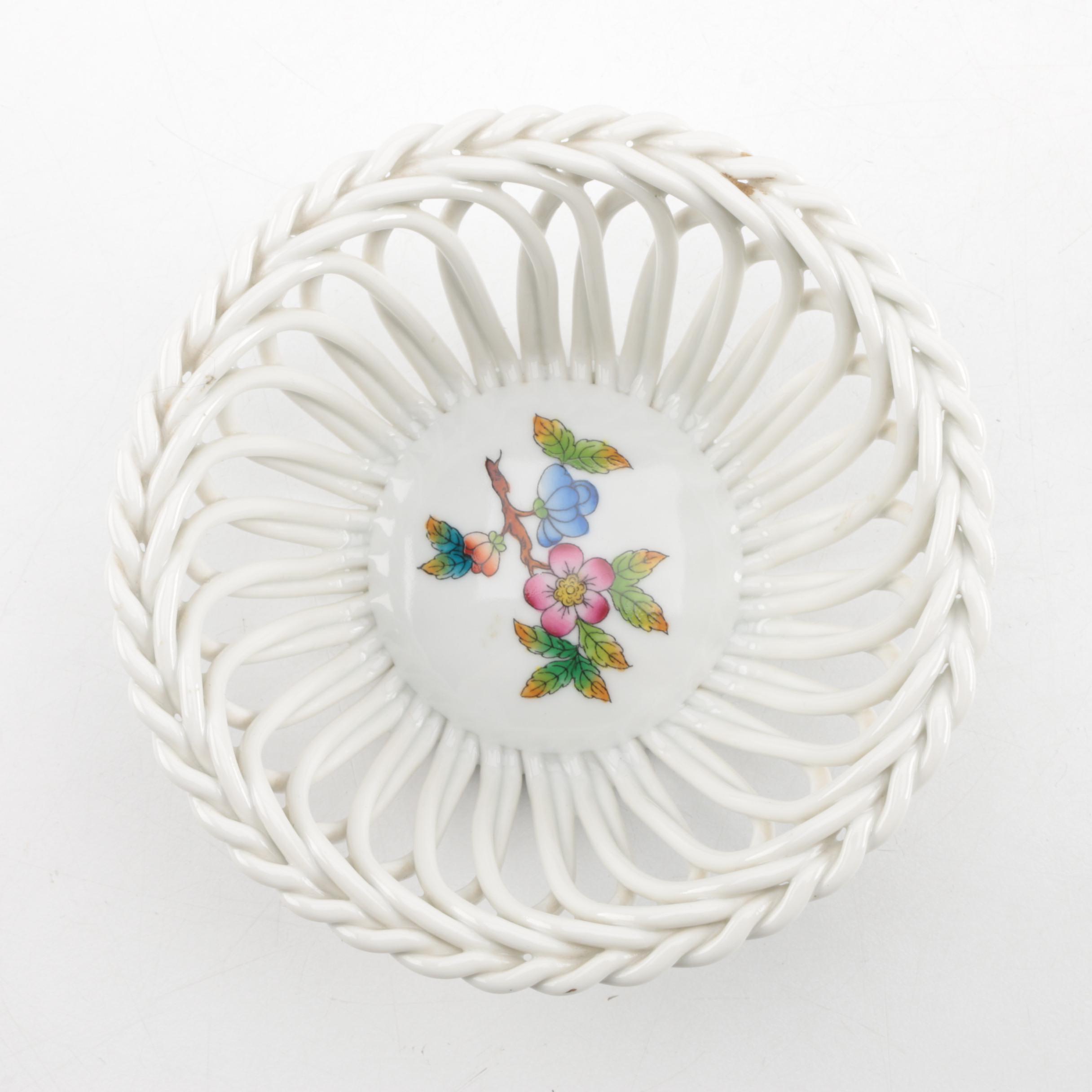 Herend Hungary Porcelain "Queen Victoria" Open Weave Basket