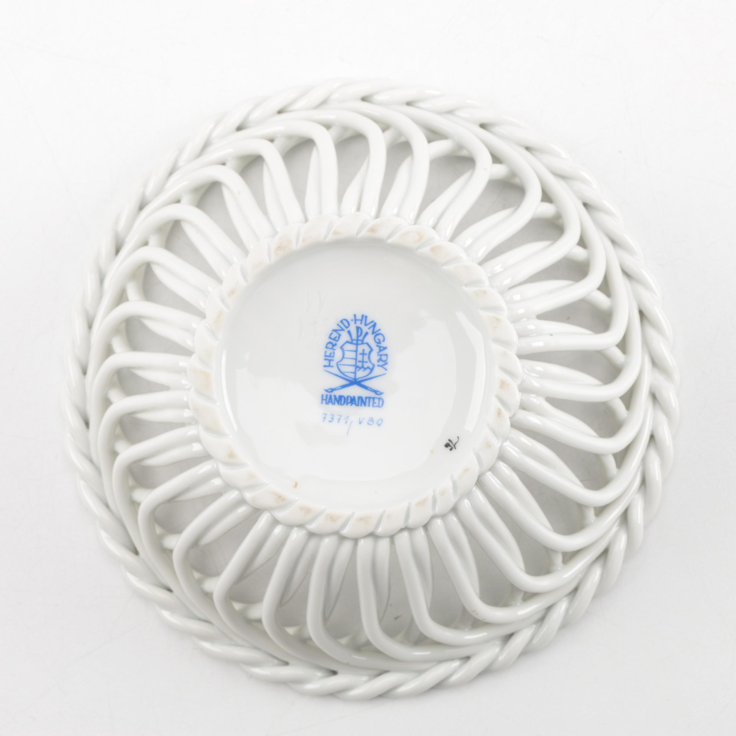 Herend Hungary Porcelain "Queen Victoria" Open Weave Basket