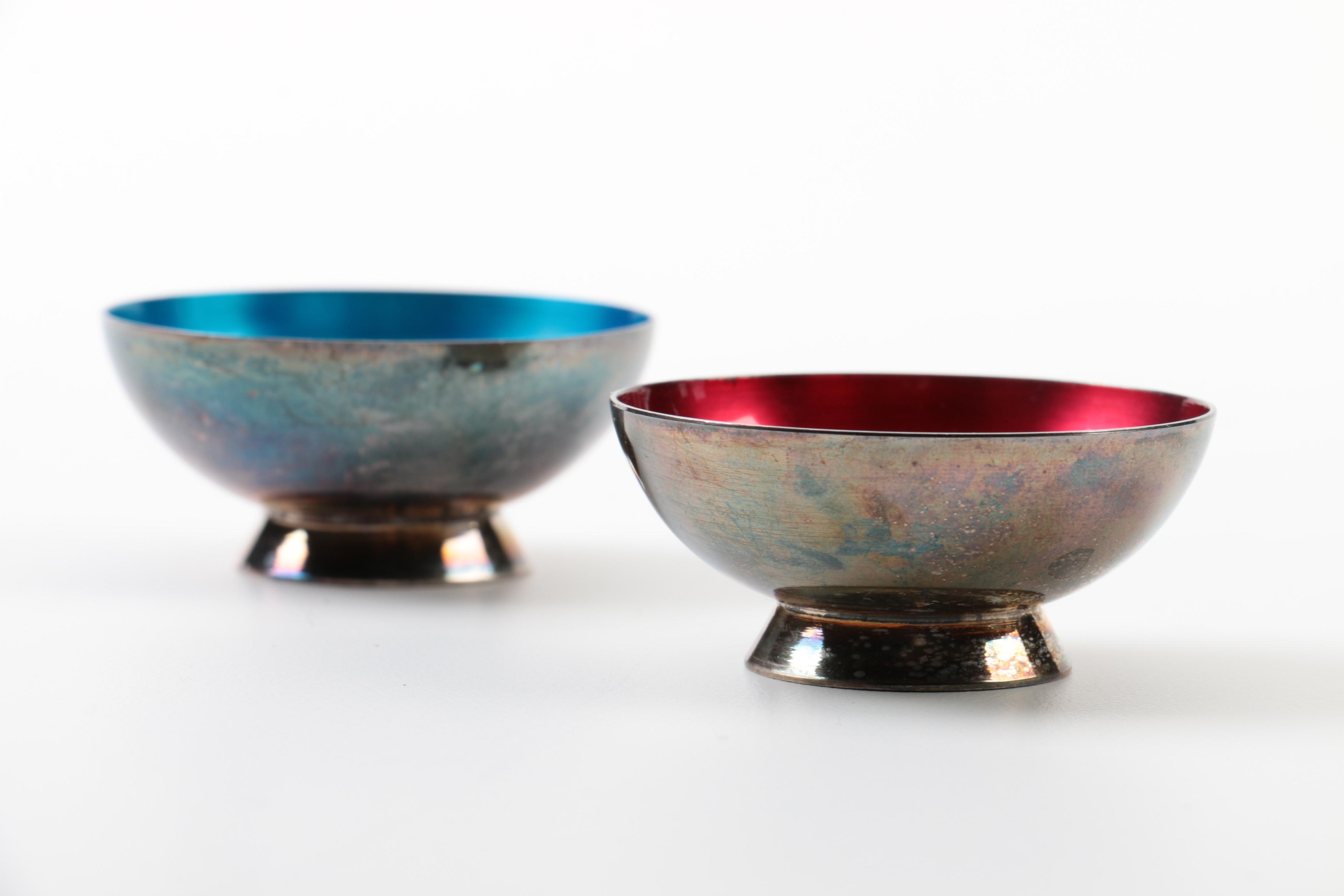 Meka Reklamegaver Silver Plate and Enamel Salt Cellars