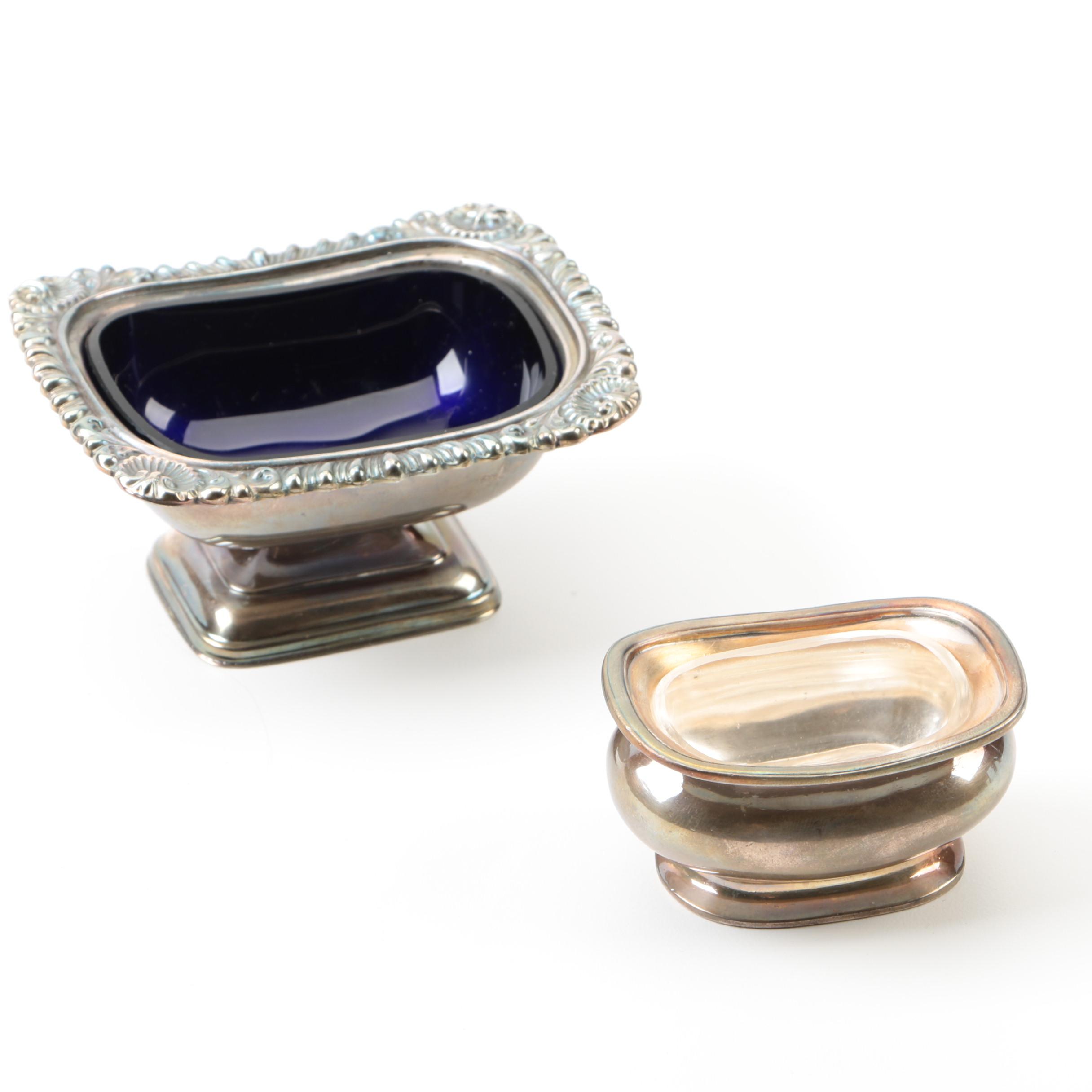 English Silver Plate Salt Cellars with Glass Liners
