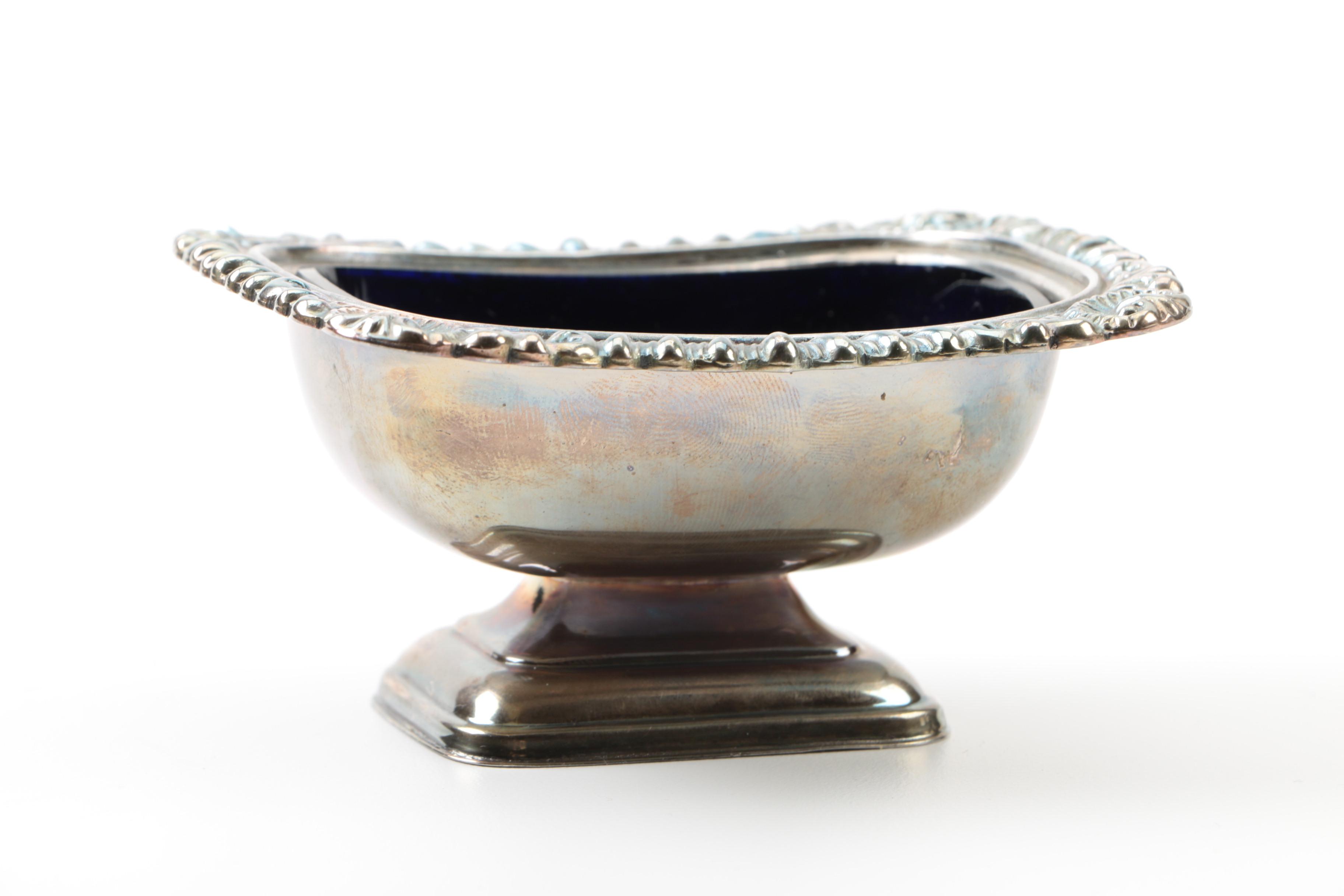 English Silver Plate Salt Cellars with Glass Liners
