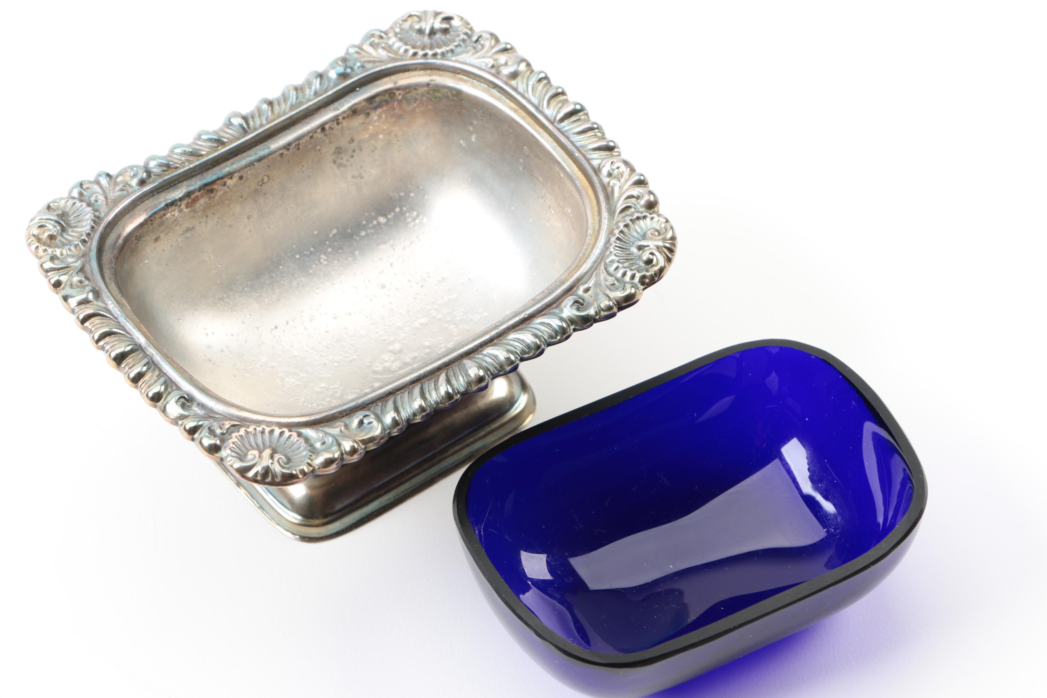 English Silver Plate Salt Cellars with Glass Liners