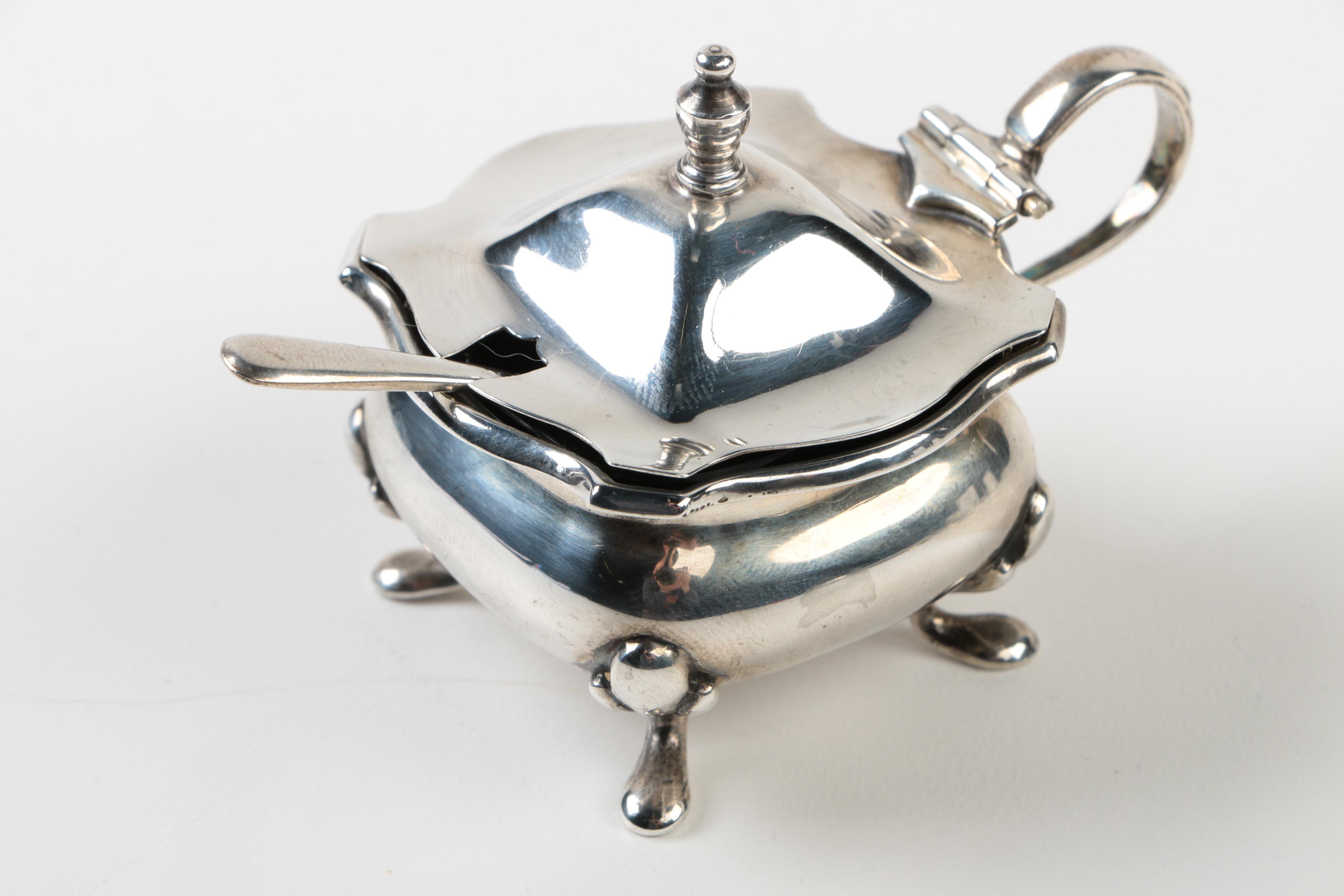 Norwegian Sterling Silver and Enamel Viking Salt Ship and Other Tableware