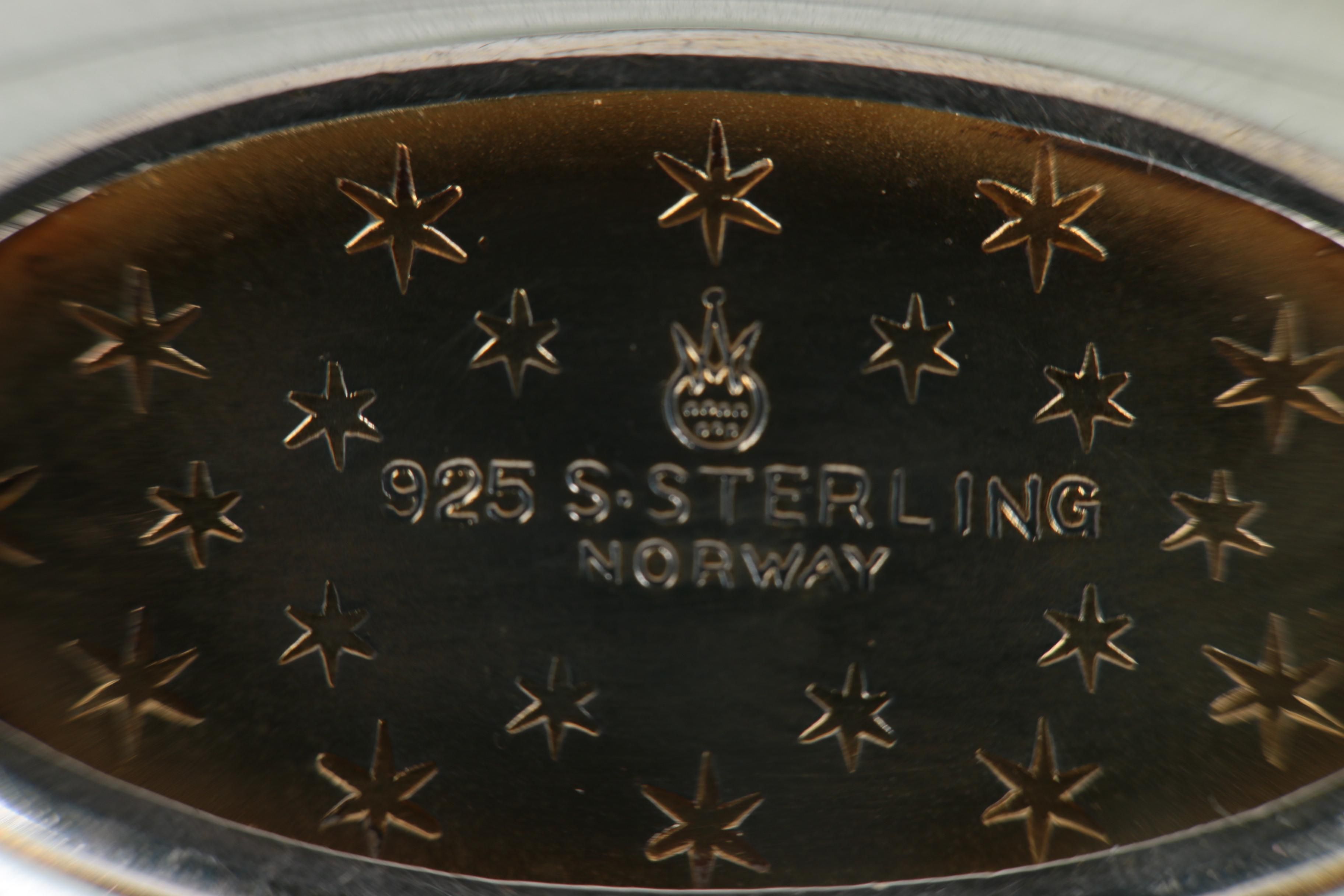 Norwegian Sterling Silver and Enamel Viking Salt Ship and Other Tableware