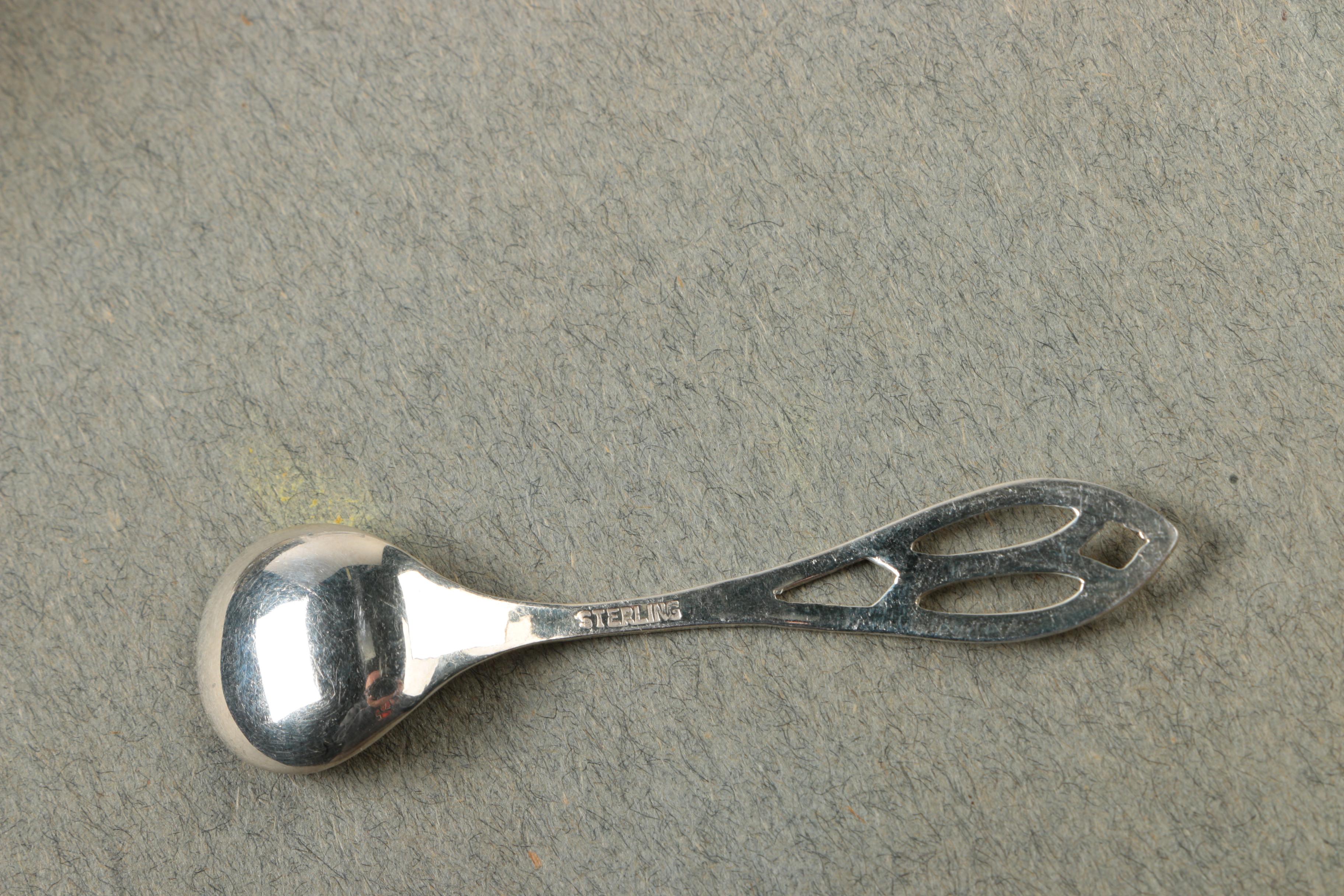 Webster Company Sterling Silver Salt Cellar and Spoon Set with Glass Inserts