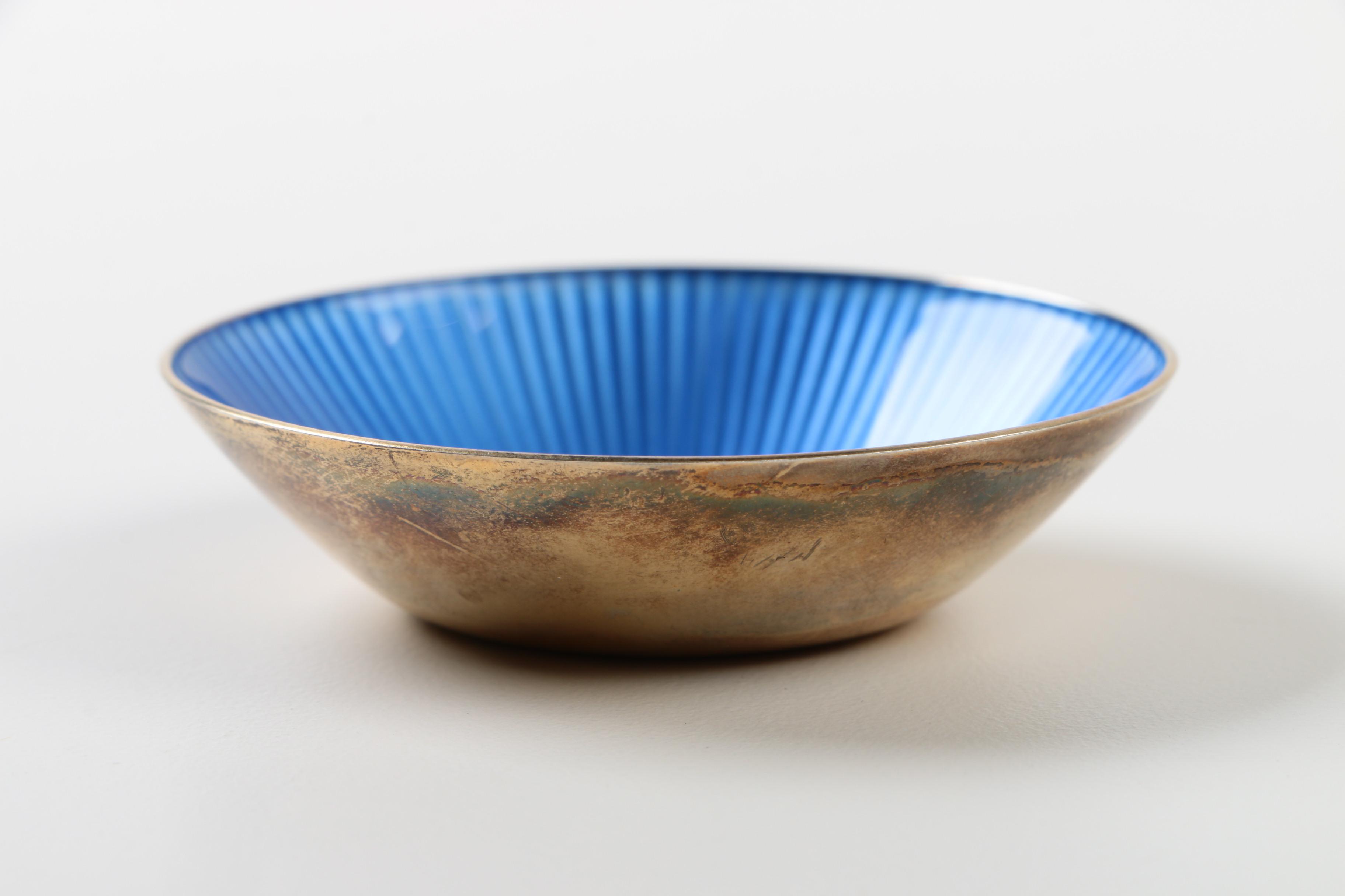 David-Andersen Gold Washed Enameled Sterling Salt Cellar and Sterling Salt Spoon