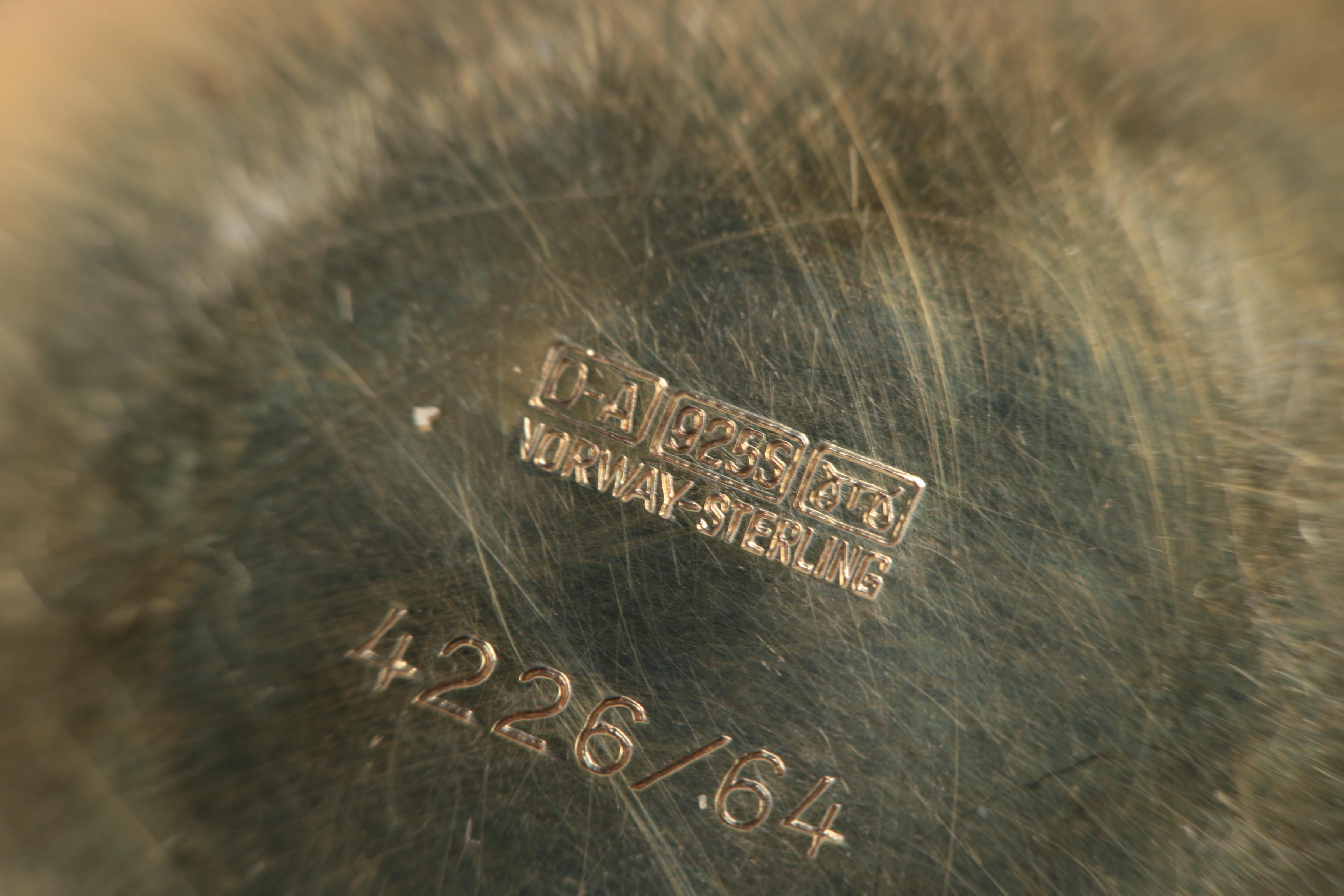 David-Andersen Gold Washed Enameled Sterling Salt Cellar and Sterling Salt Spoon