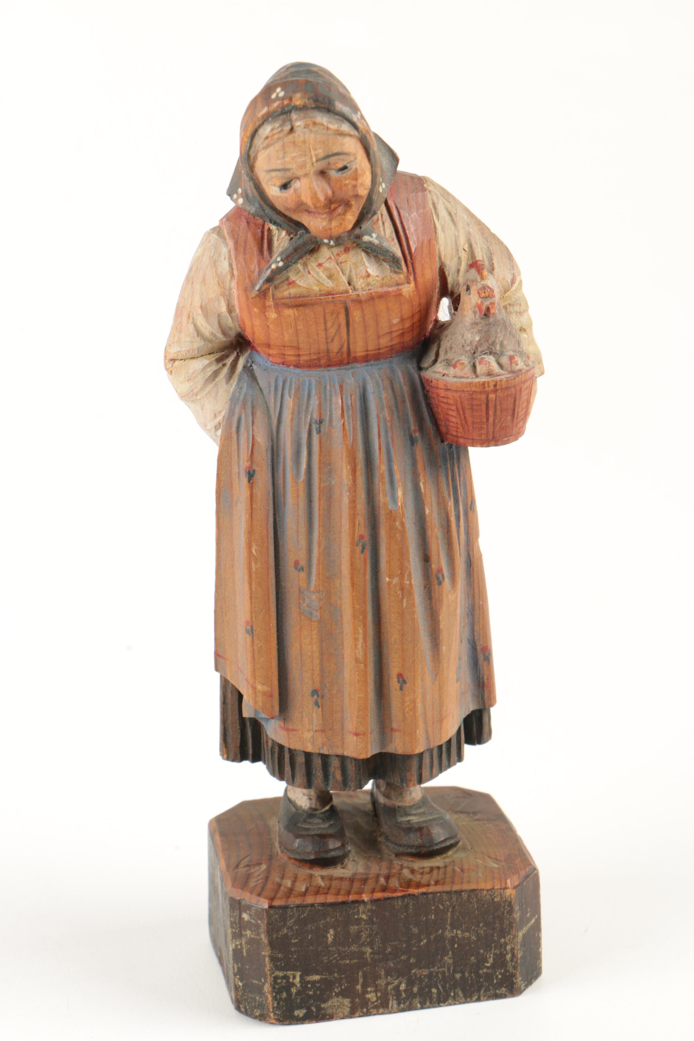 Two Vintage Carved and Painted Wood European Folk Style Figurines