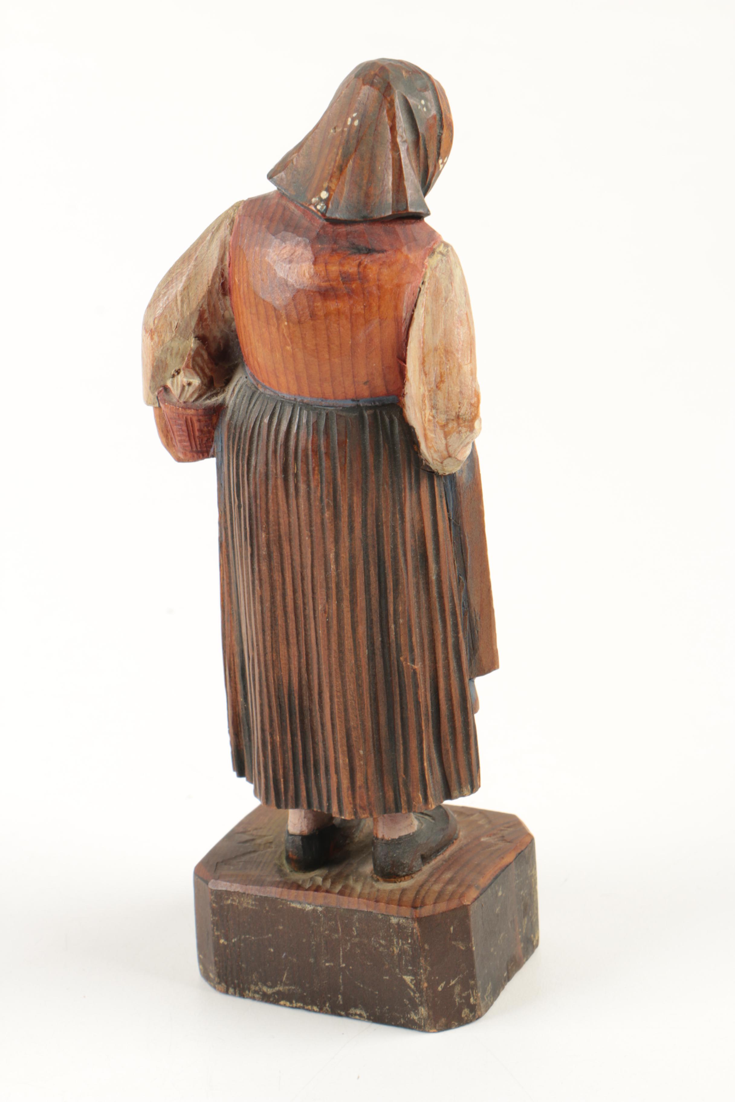 Two Vintage Carved and Painted Wood European Folk Style Figurines