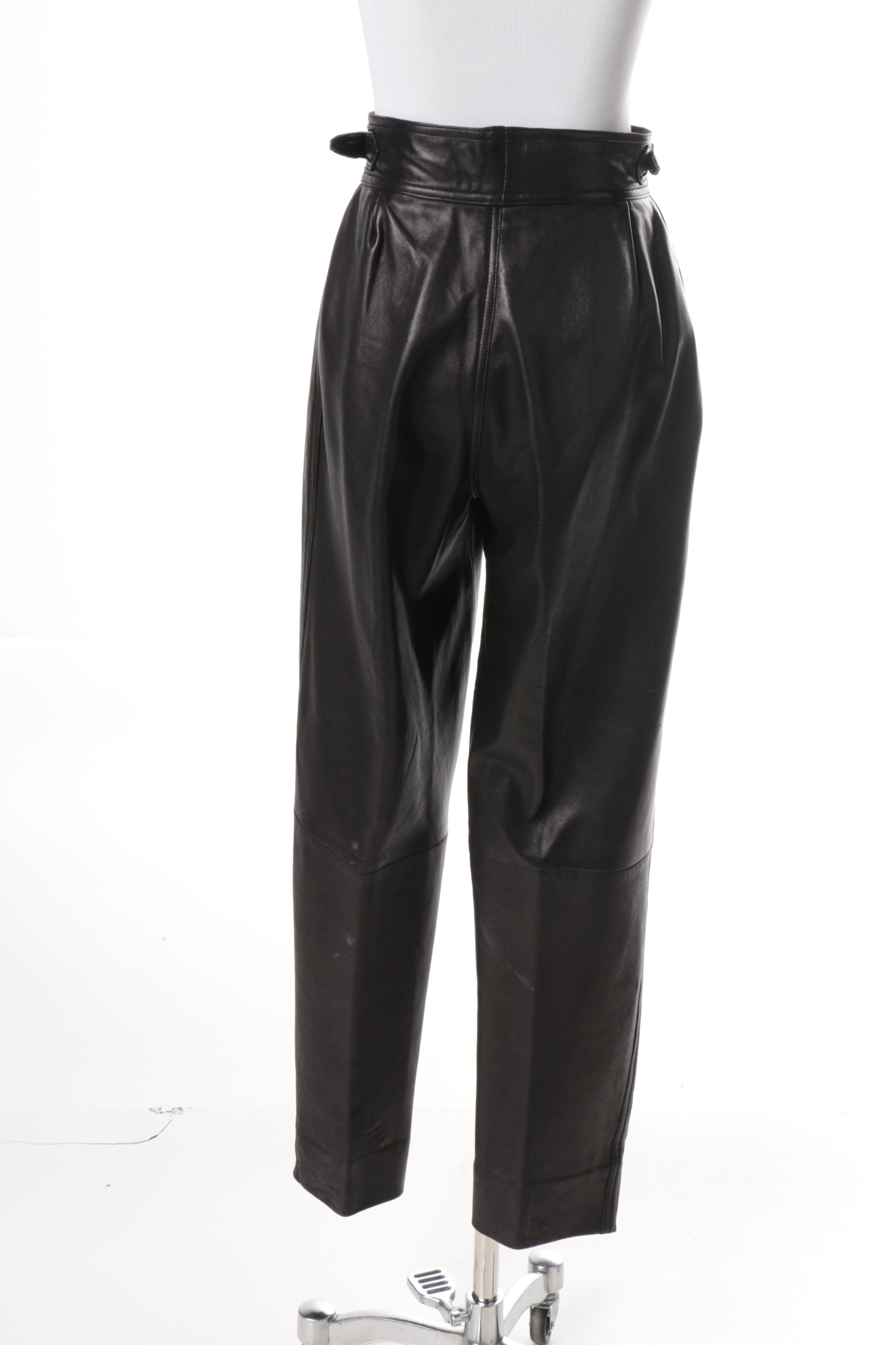 1980s Vintage Marc Laurent Black Leather High Waist Pants