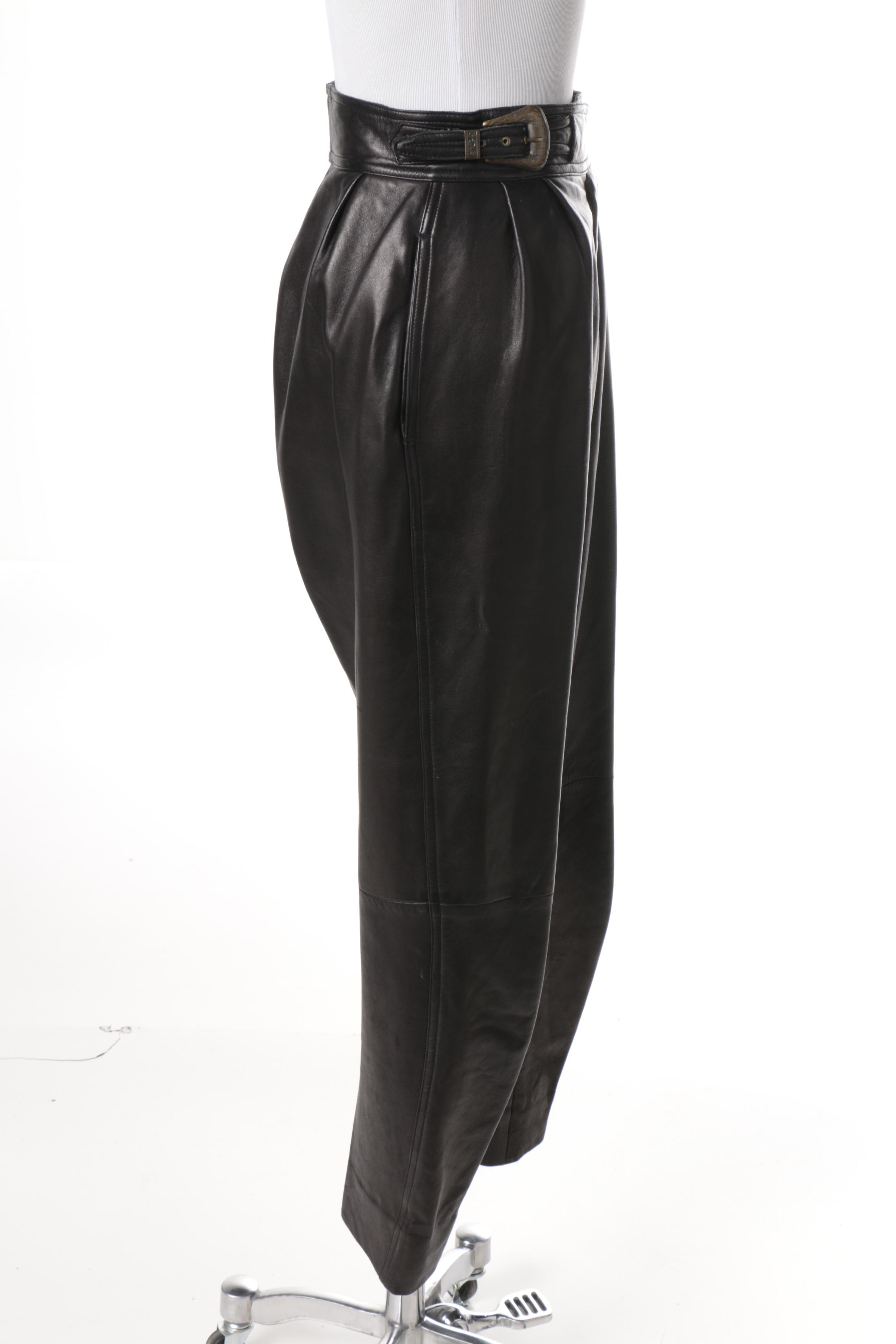 1980s Vintage Marc Laurent Black Leather High Waist Pants