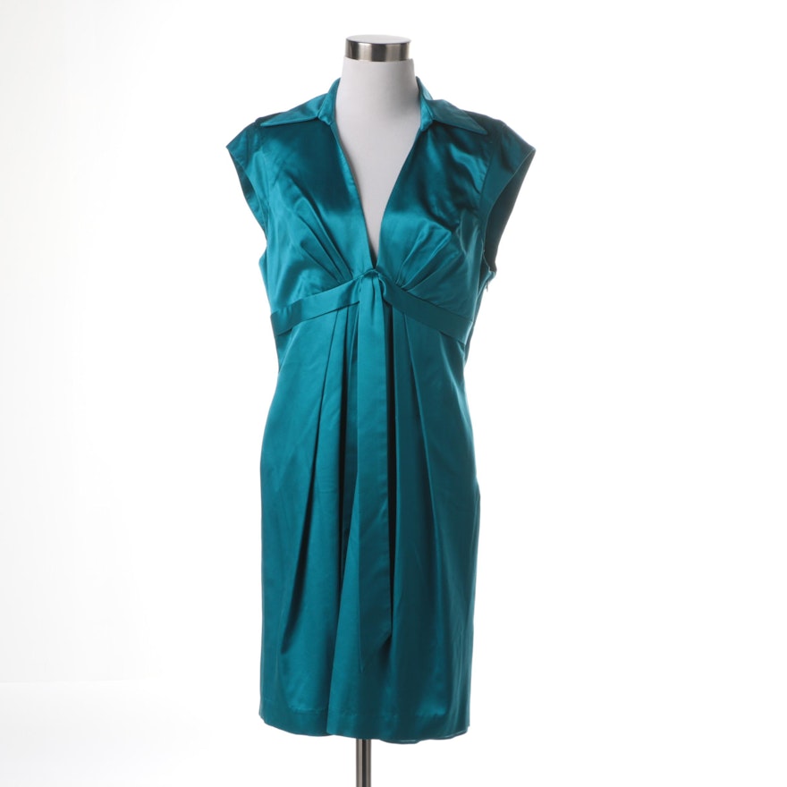 Dina Bar-El Teal Silk Cap Sleeve Dress