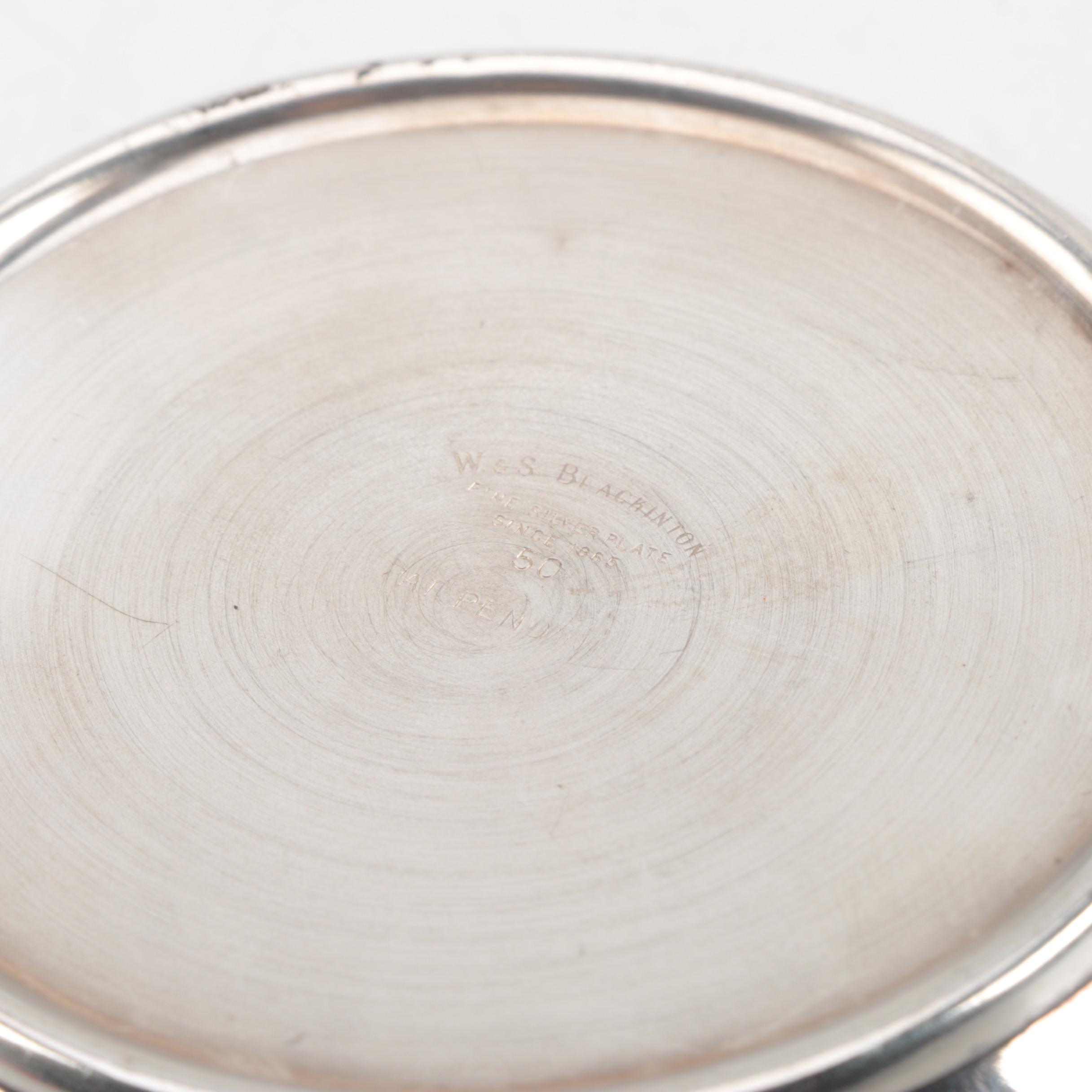 W. & S. Blackinton Silver Plate and Enamel Coasters and Silver Plate Shaker