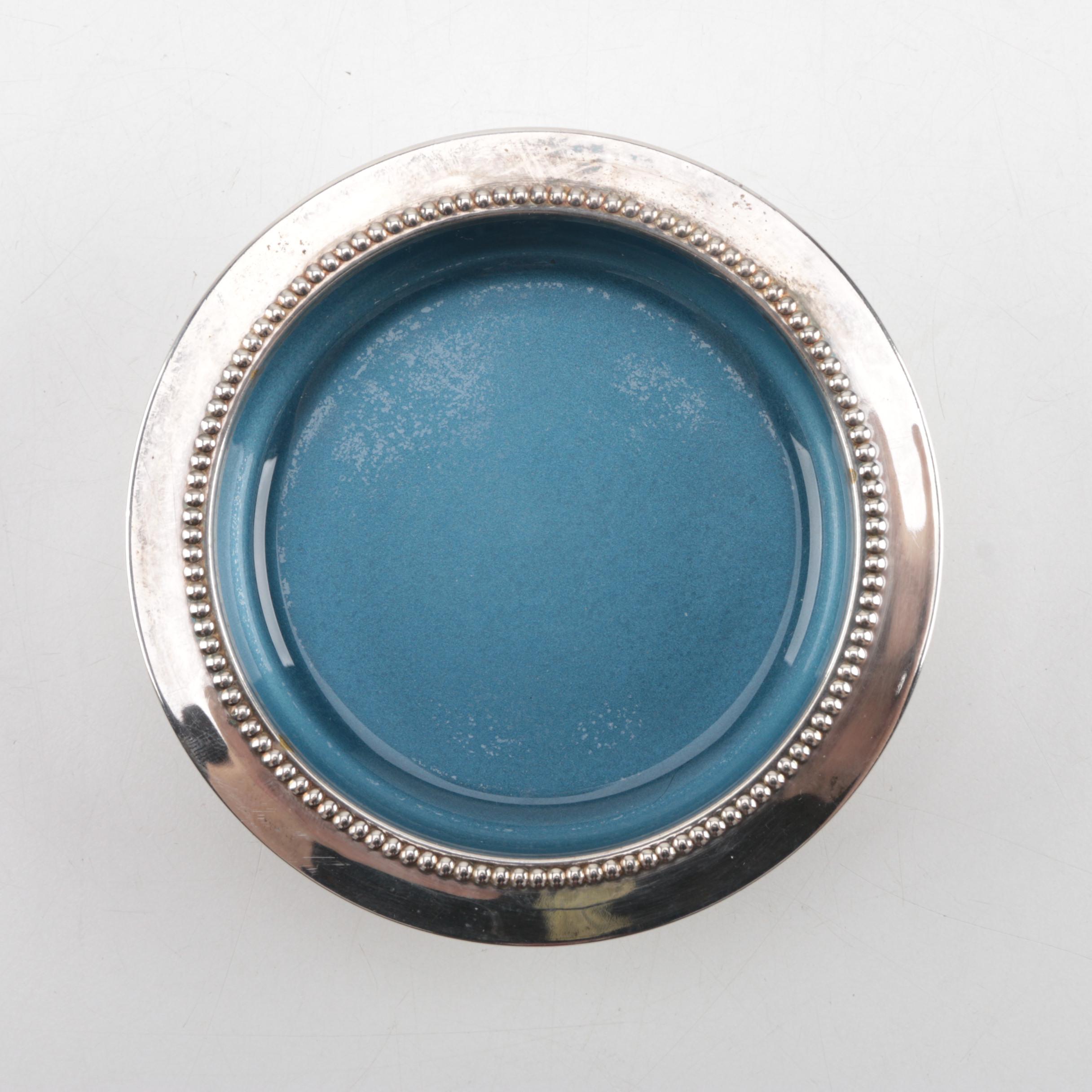 W. & S. Blackinton Silver Plate and Enamel Coasters and Silver Plate Shaker