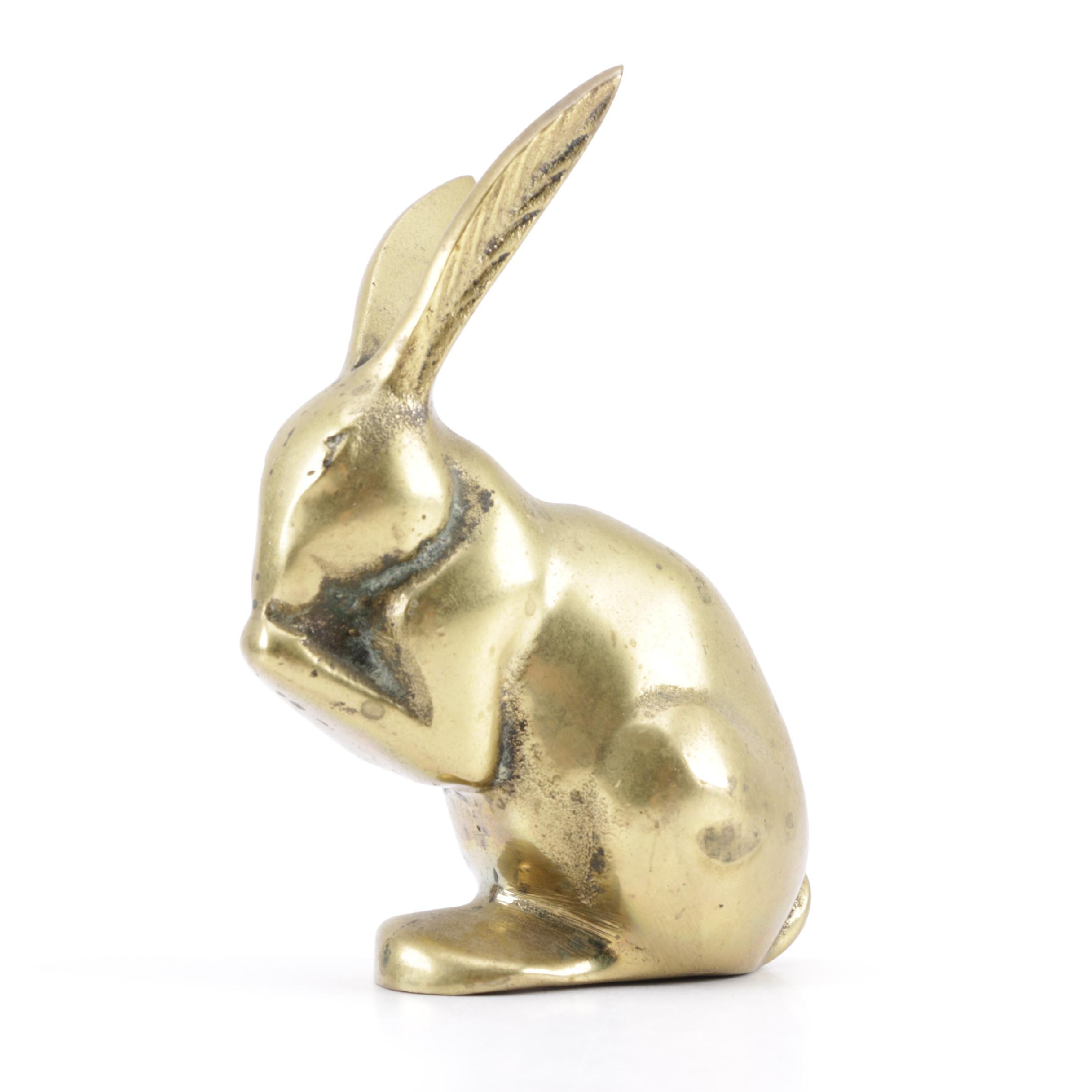 Vintage Brass Figurines Including a Dog and Rabbits