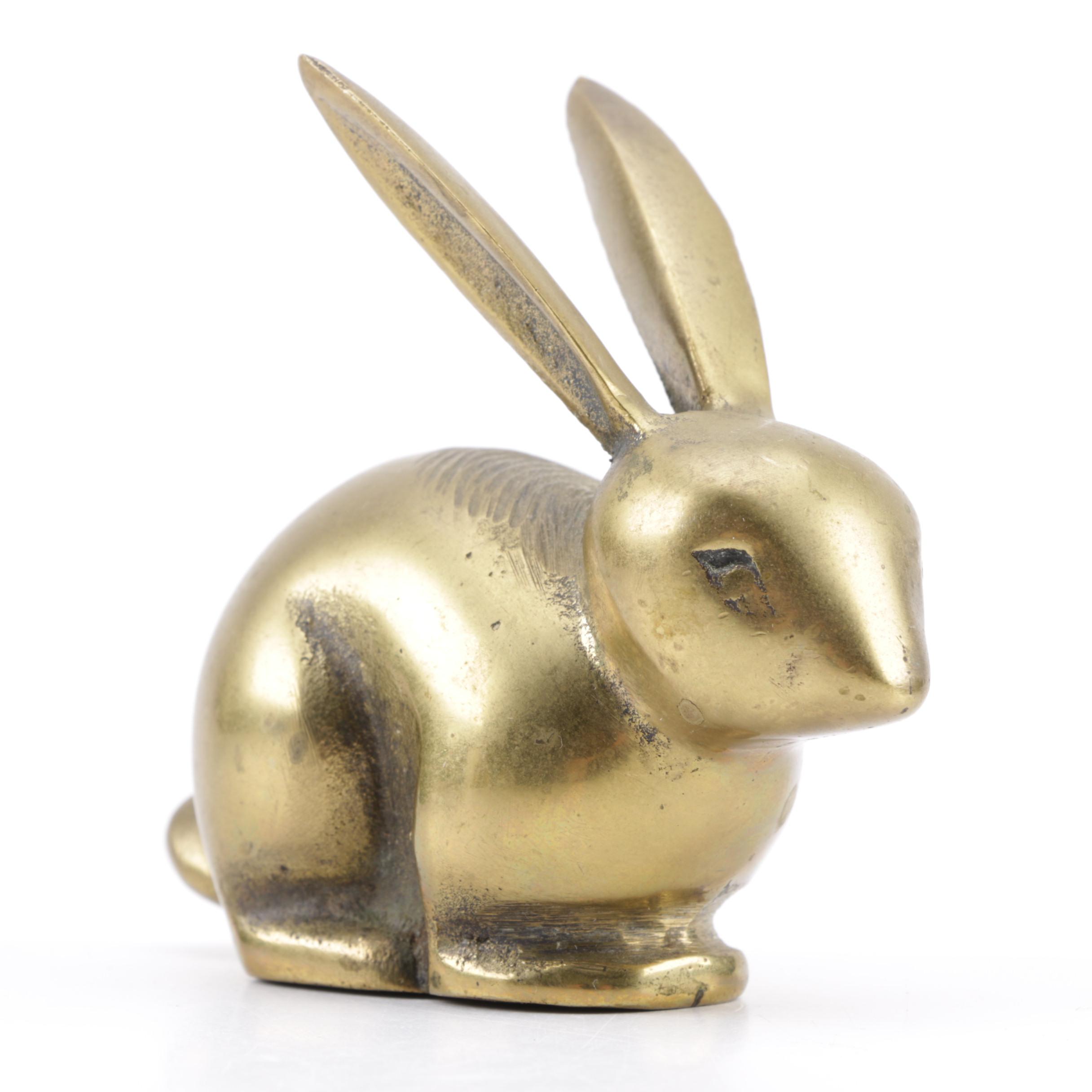 Vintage Brass Figurines Including a Dog and Rabbits