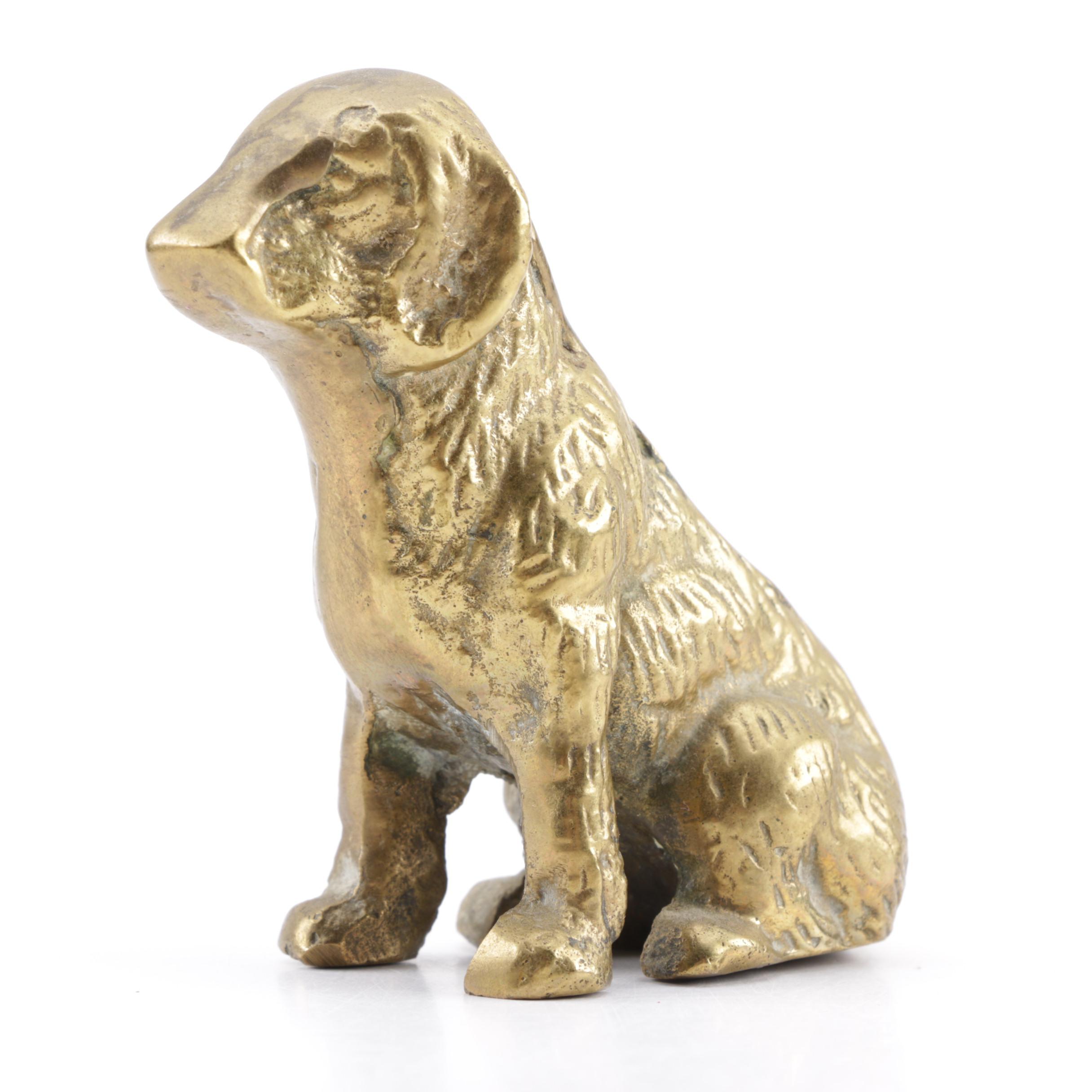 Vintage Brass Figurines Including a Dog and Rabbits