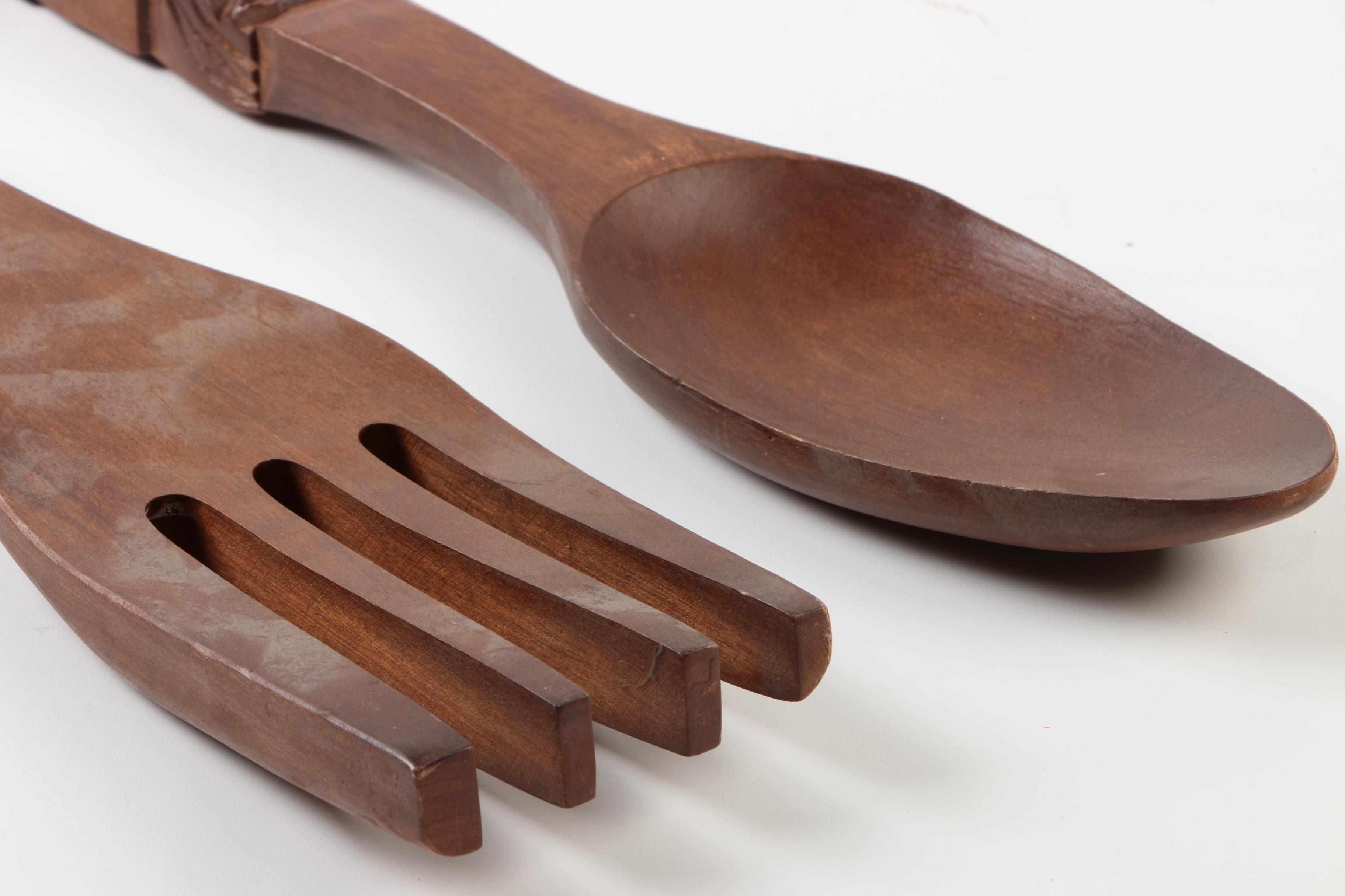 Carved Wooden Fork and Spoon Set From the Philippines