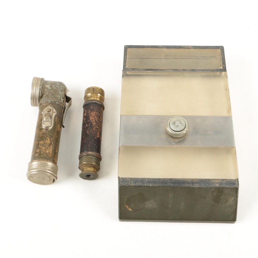 Vintage Periscope, Spyglass and Flashlight