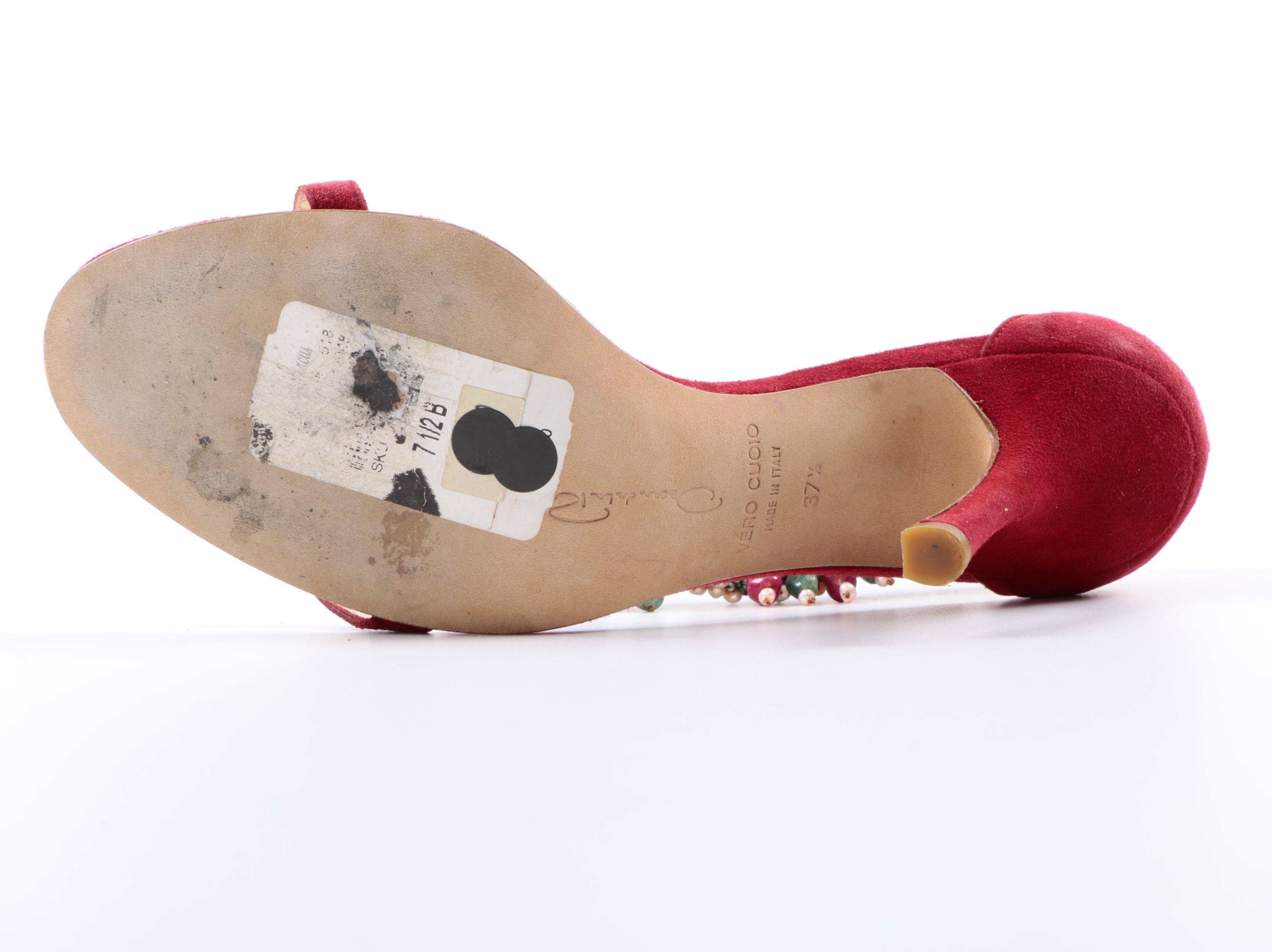 Oscar de la Renta Beaded Suede Stiletto Sandals