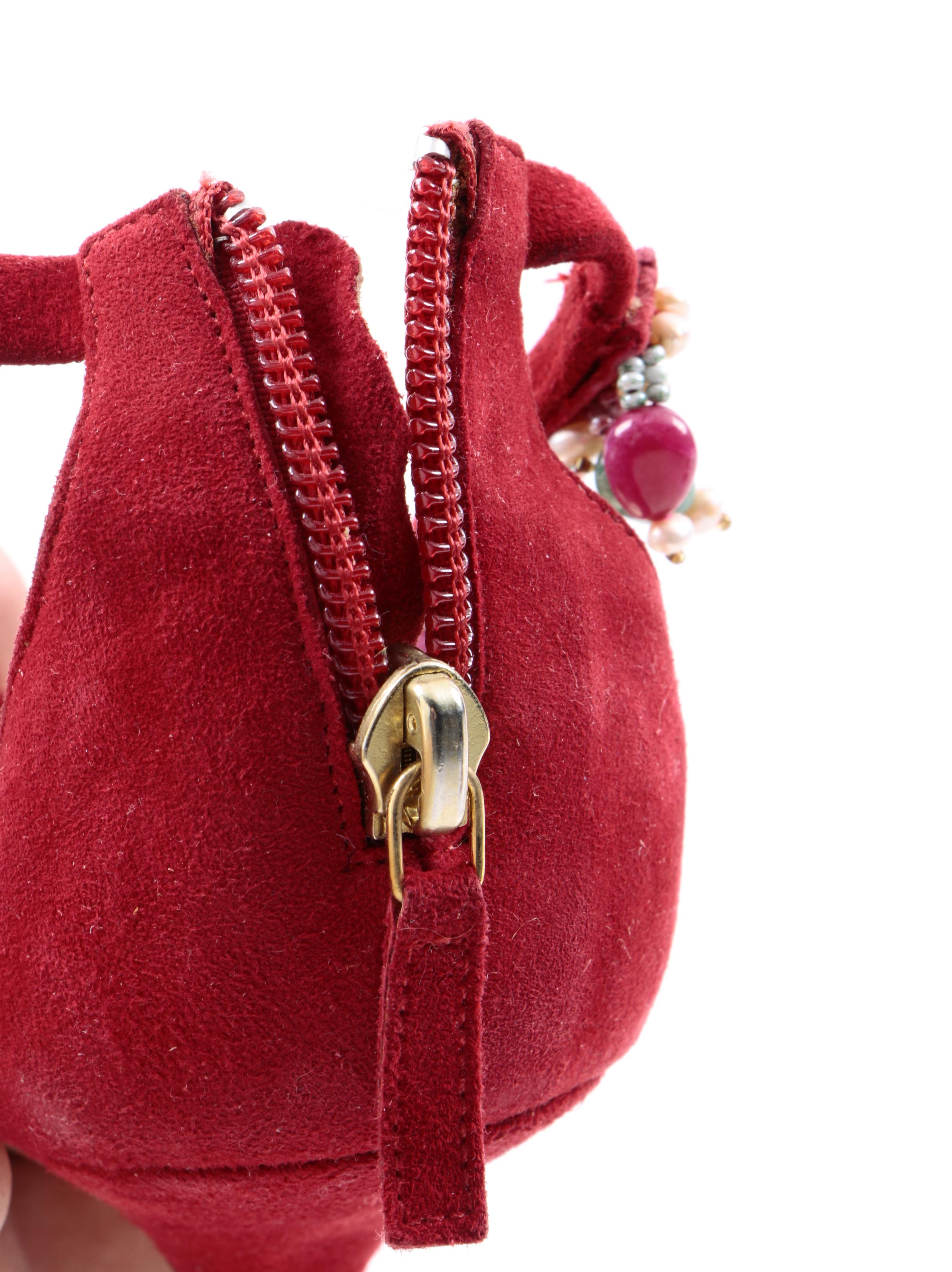 Oscar de la Renta Beaded Suede Stiletto Sandals