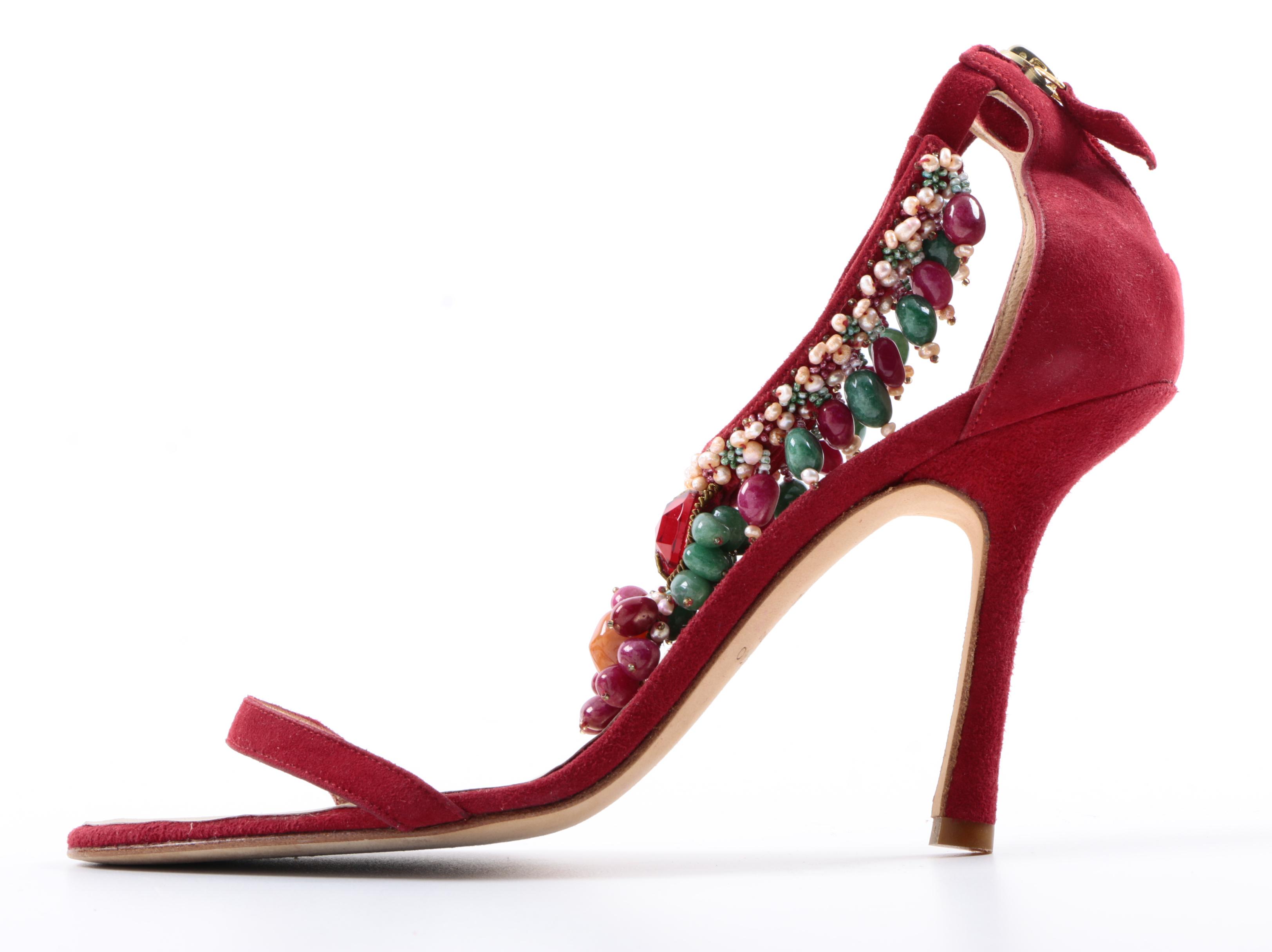 Oscar de la Renta Beaded Suede Stiletto Sandals