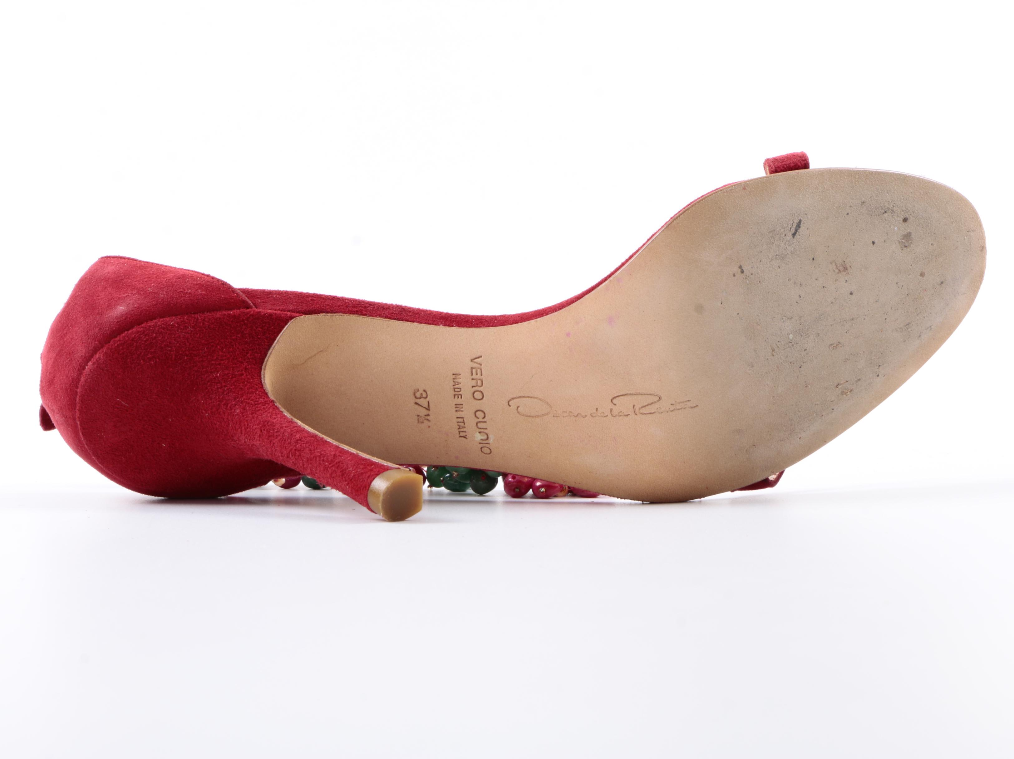 Oscar de la Renta Beaded Suede Stiletto Sandals