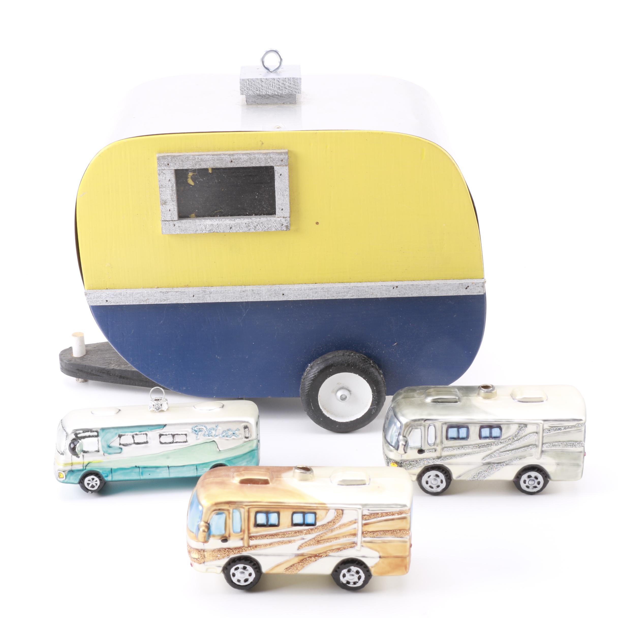 Vintage Travel Trailer Birdhouse and Christmas Tree Ornaments