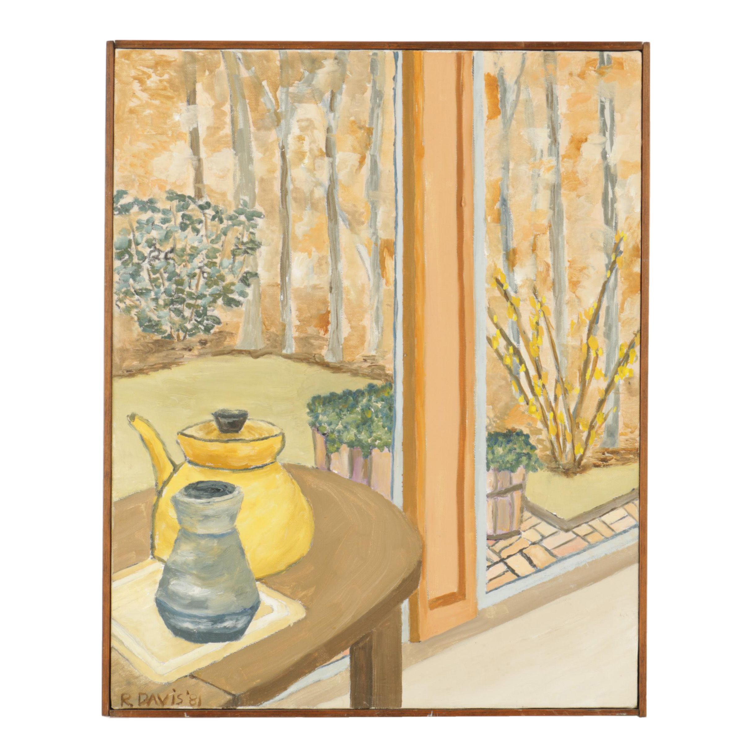 R. Davis Oil Painting on Canvas "Election Day 1981"