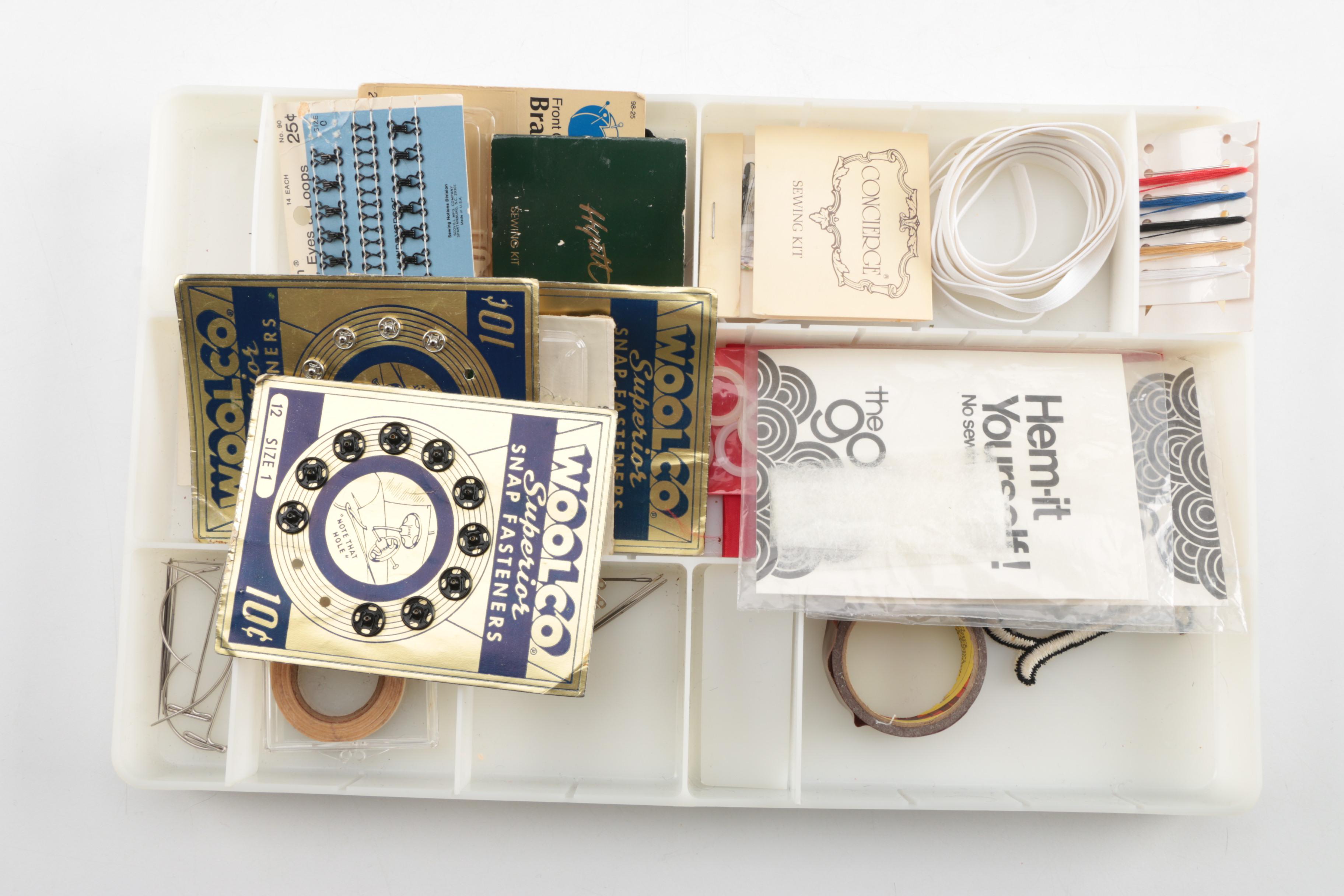 Vintage Sewing Box with Supplies and a Singer Button Magic