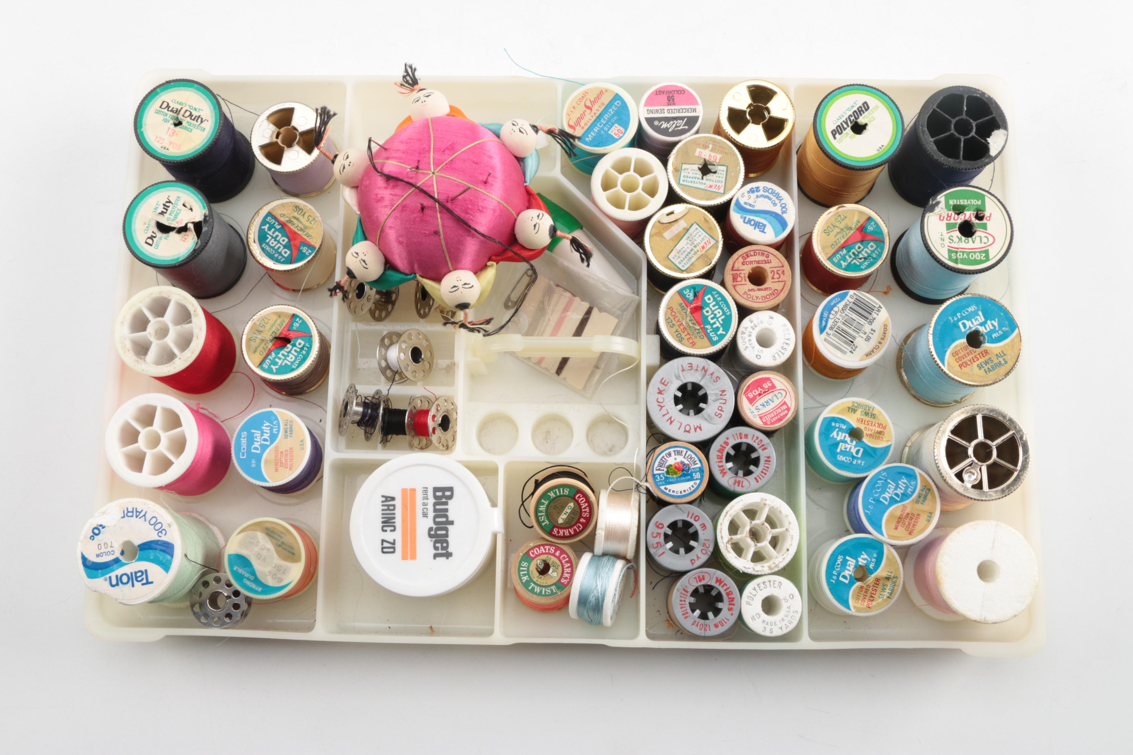 Vintage Sewing Box with Supplies and a Singer Button Magic