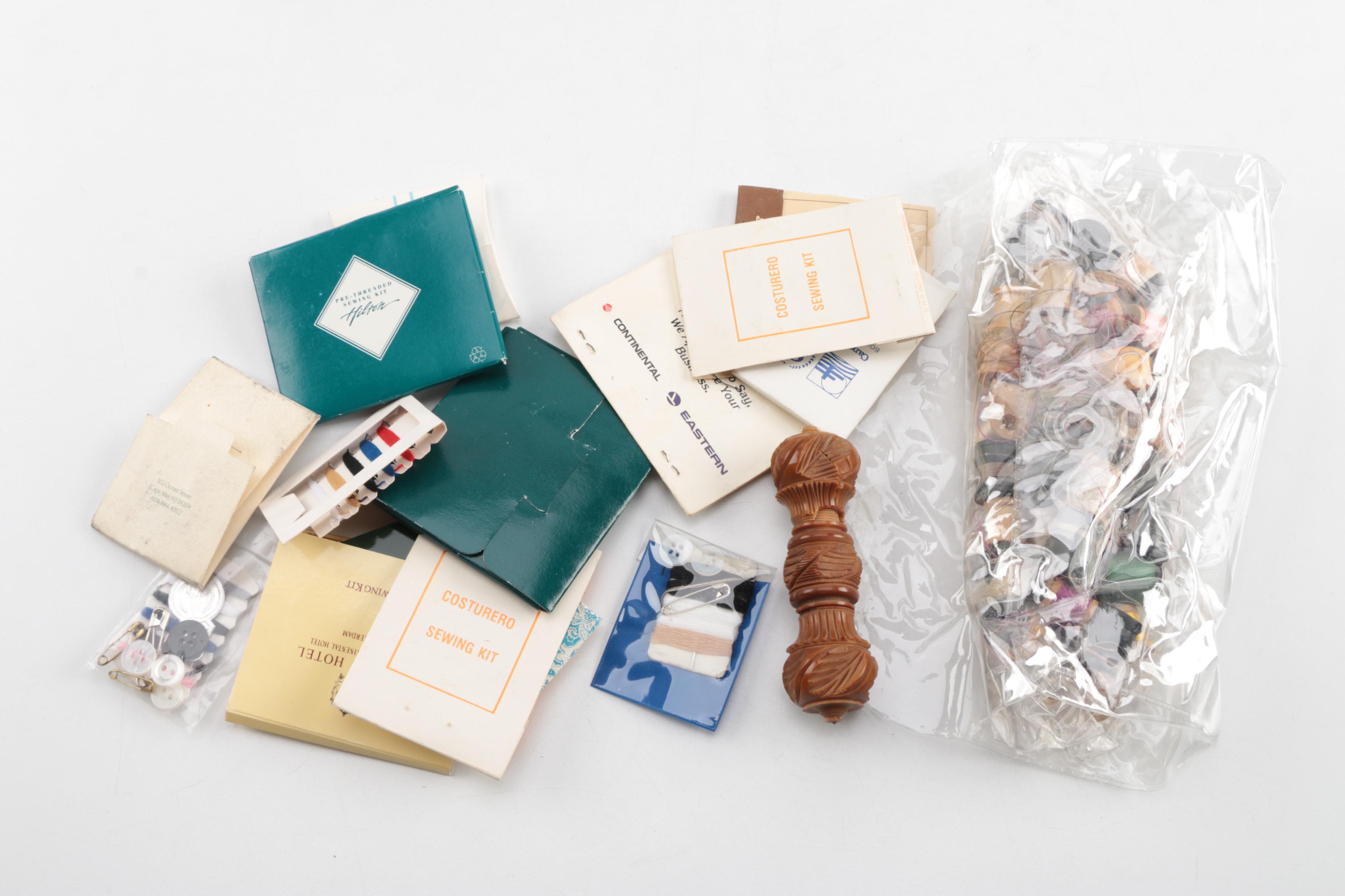 Vintage Sewing Box with Supplies and a Singer Button Magic