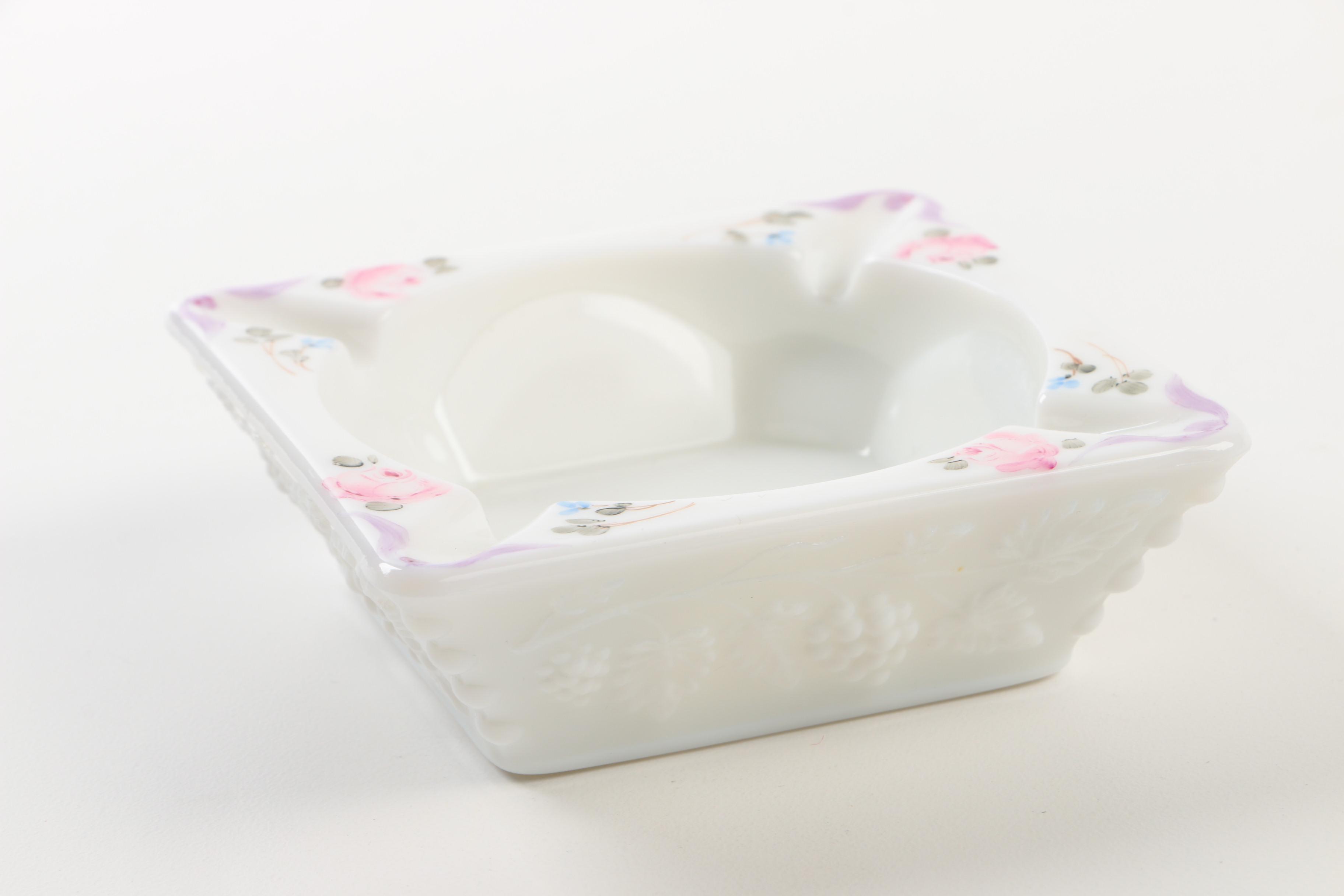 Westmoreland Hand Painted _Roses & Bows_ Milk Glass Decor