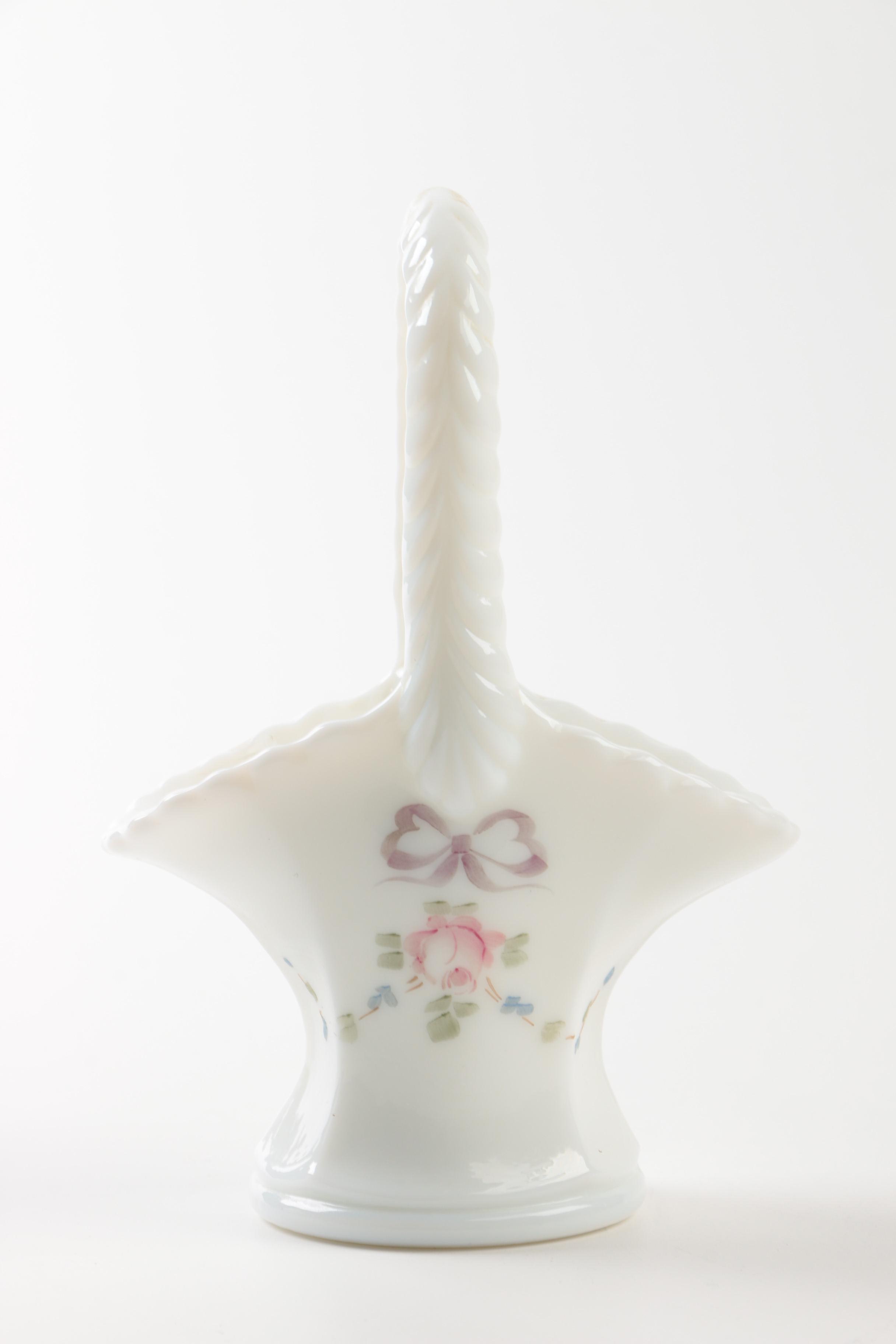 Westmoreland Hand Painted _Roses & Bows_ Milk Glass Decor