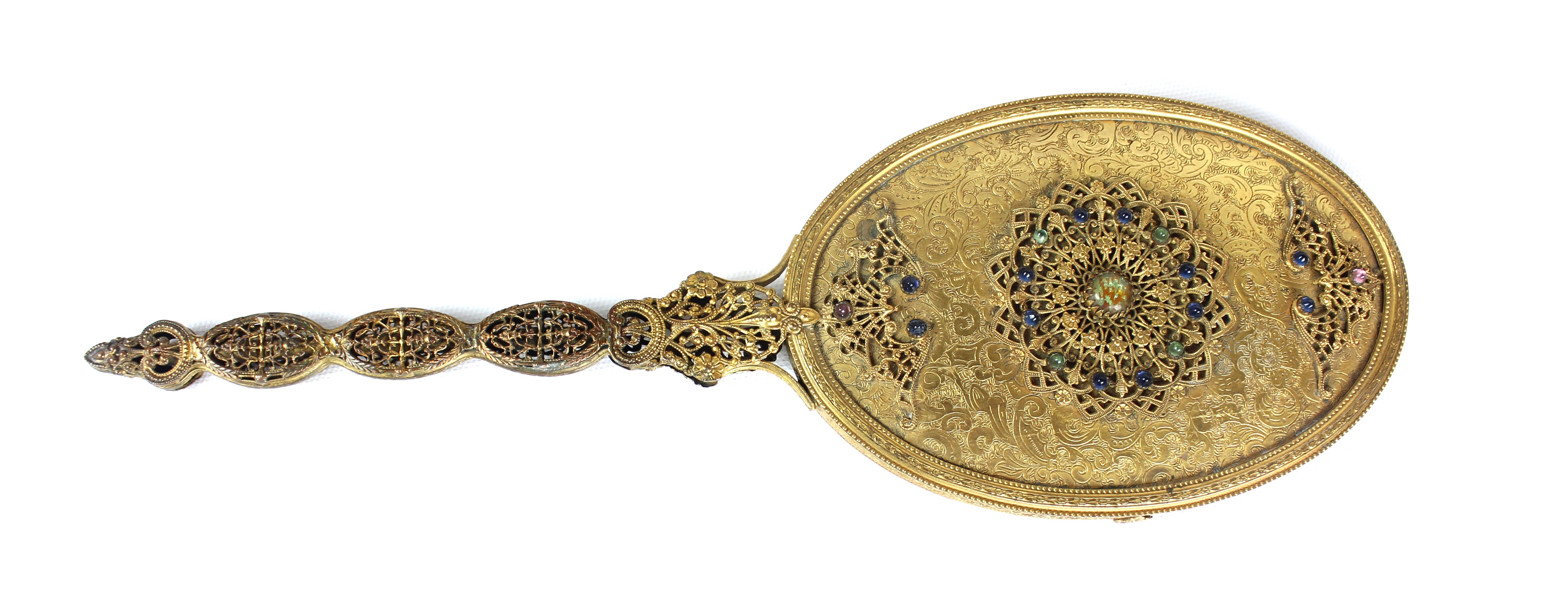 Vintage Ormolu Perfume Bottles With Antique Hand Mirror