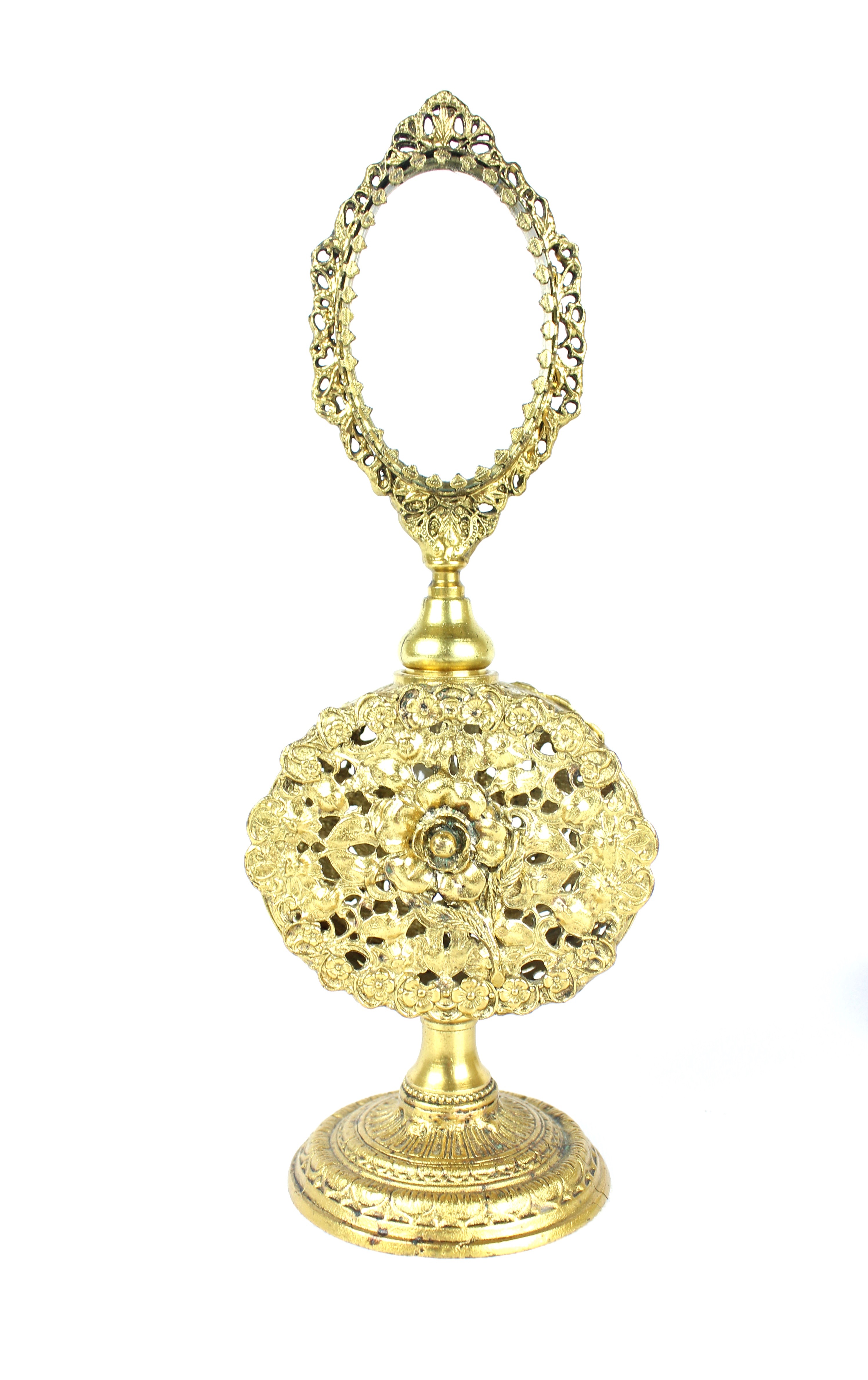 Vintage Ormolu Perfume Bottles With Antique Hand Mirror