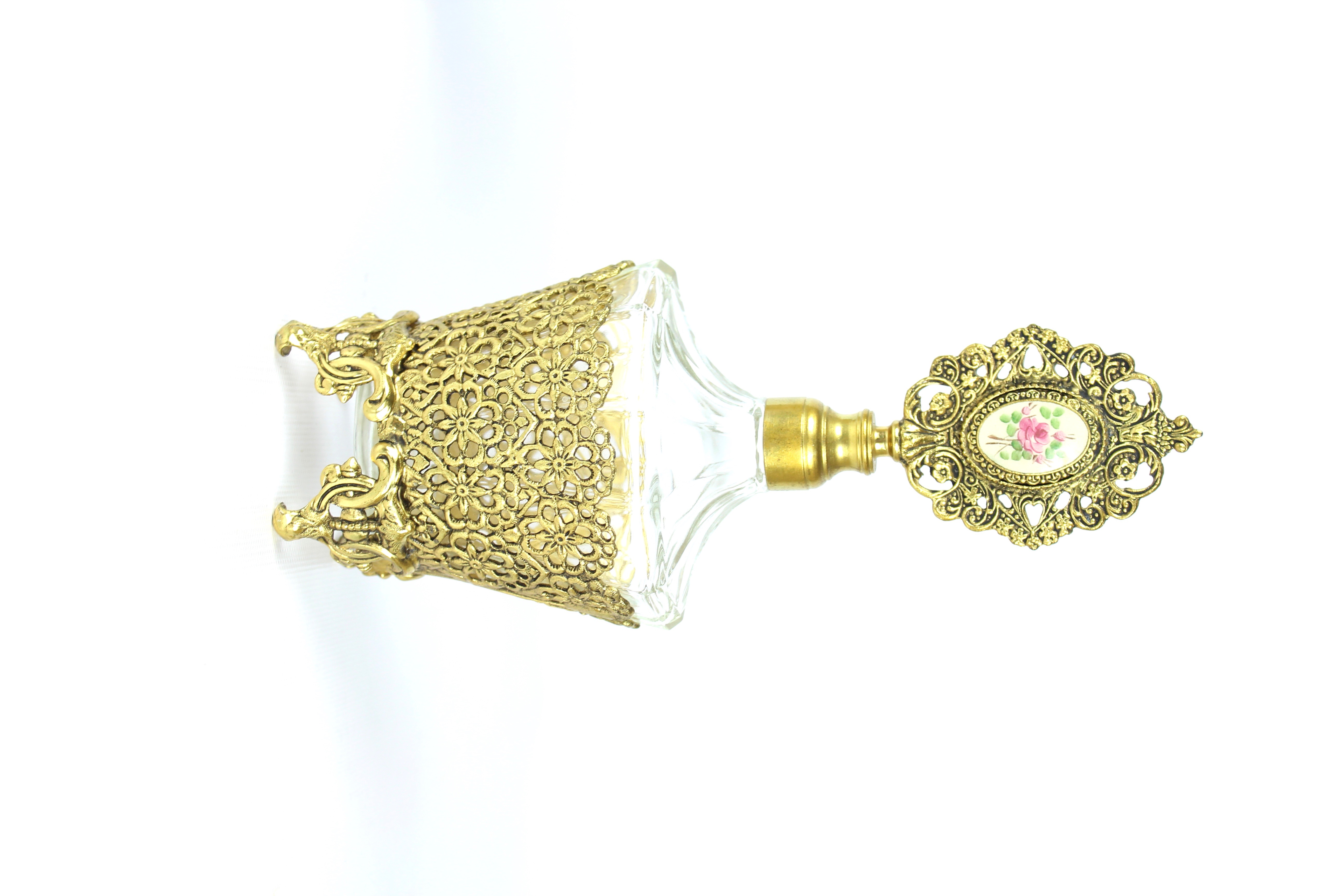 Vintage Ormolu Perfume Bottles With Antique Hand Mirror