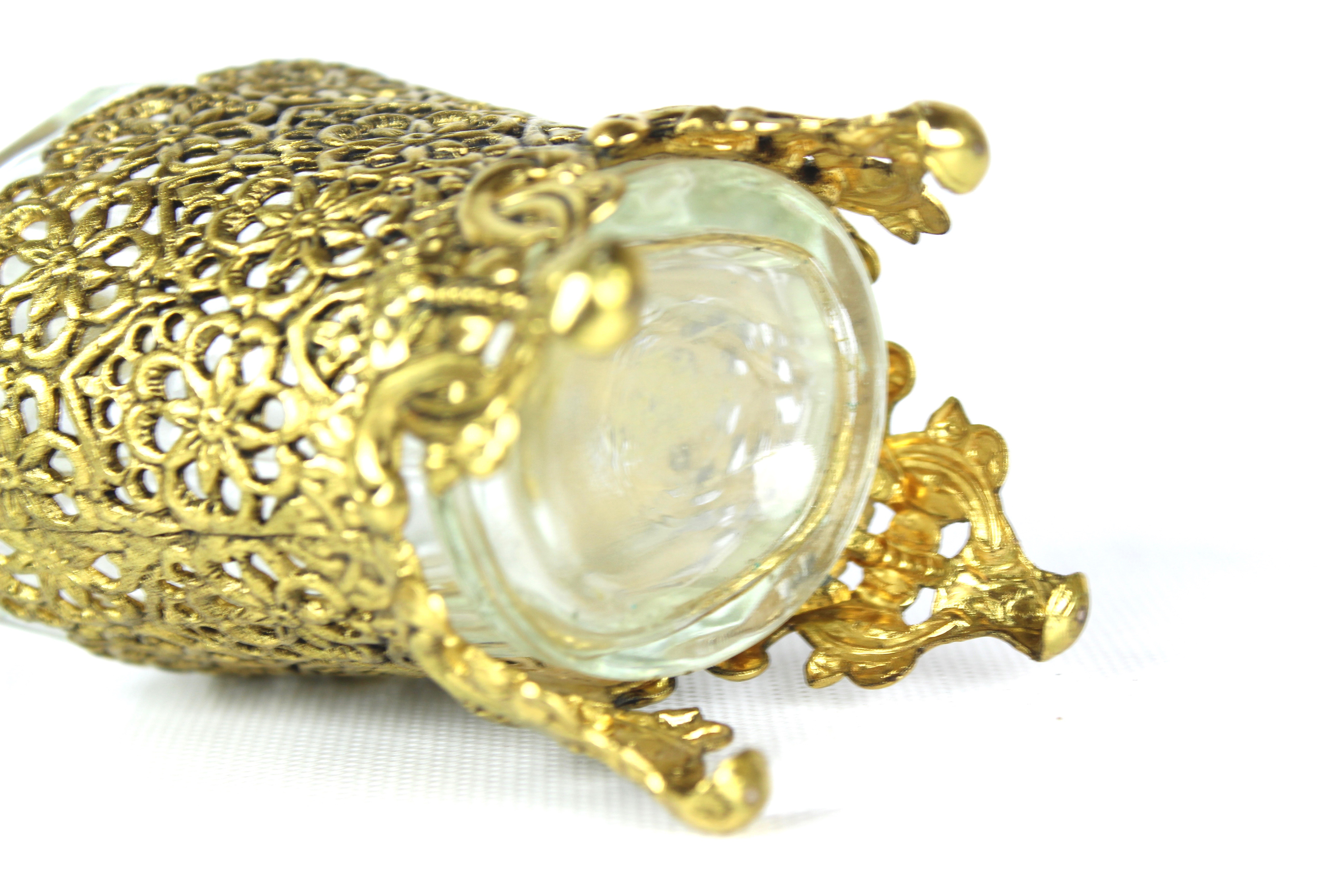 Vintage Ormolu Perfume Bottles With Antique Hand Mirror