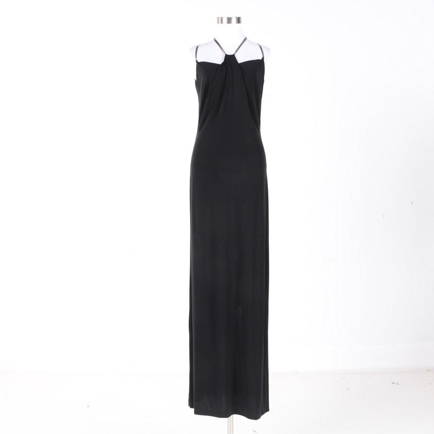 Plein Sud of France Black Sleeveless Evening Gown with Sequined Straps