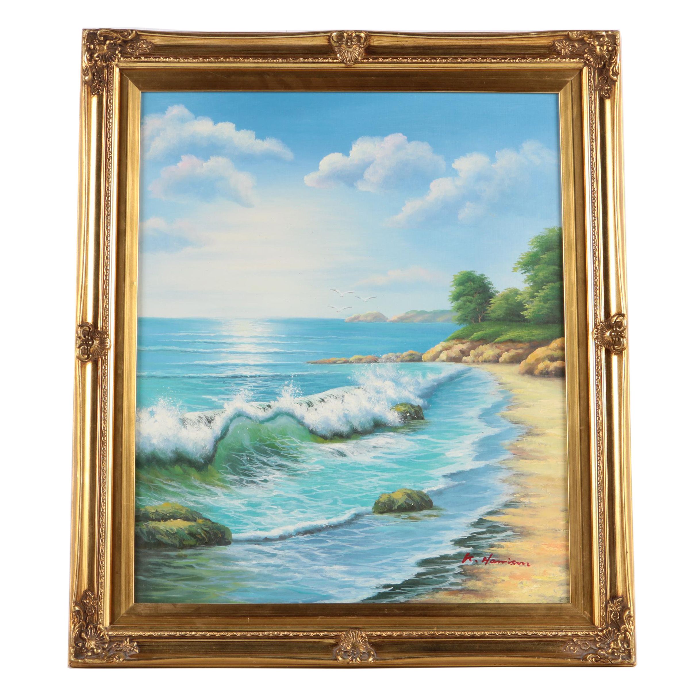 K. Harrison Oil Painting on Canvas of Beach