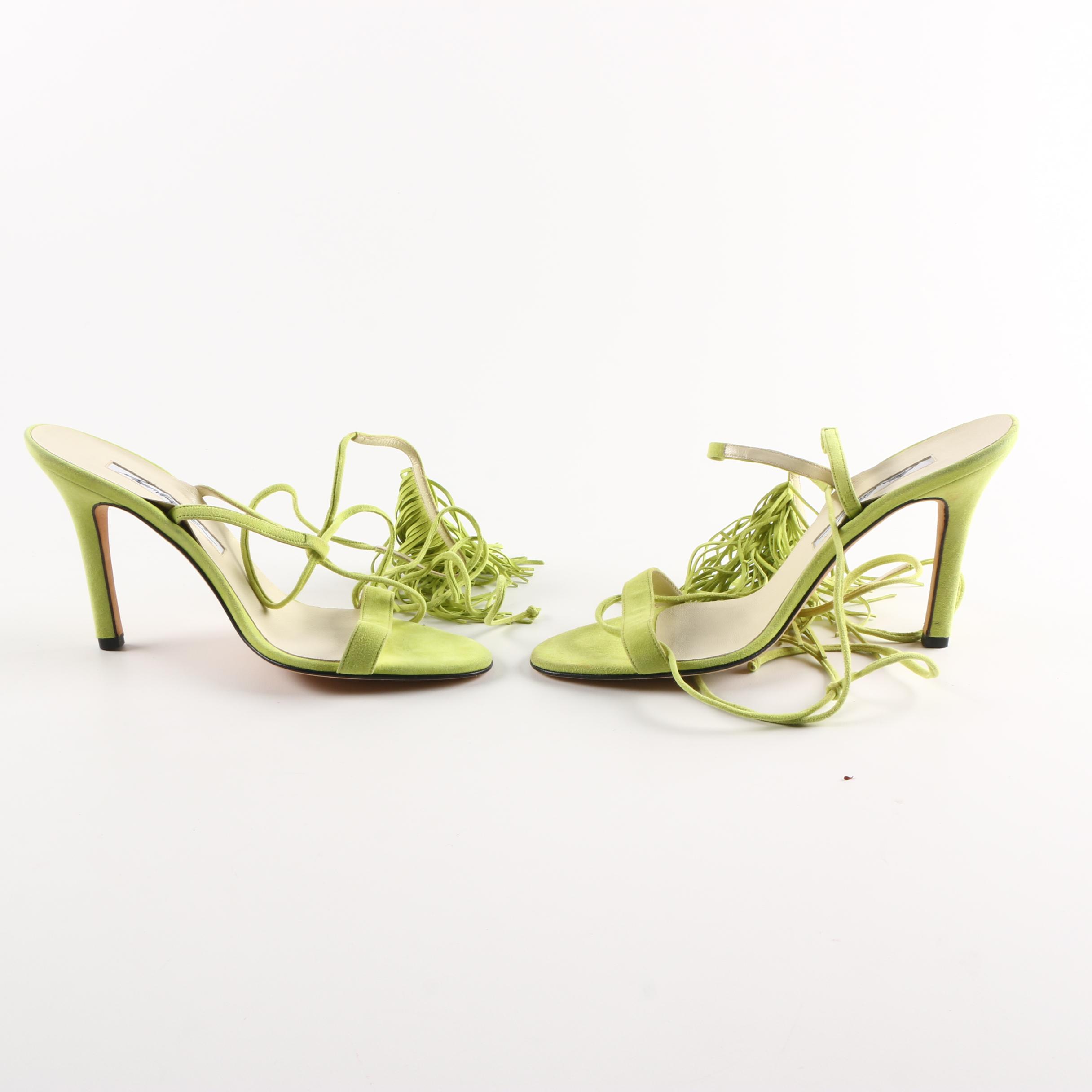 Brian Atwood Avocado Green Suede Strappy Heels