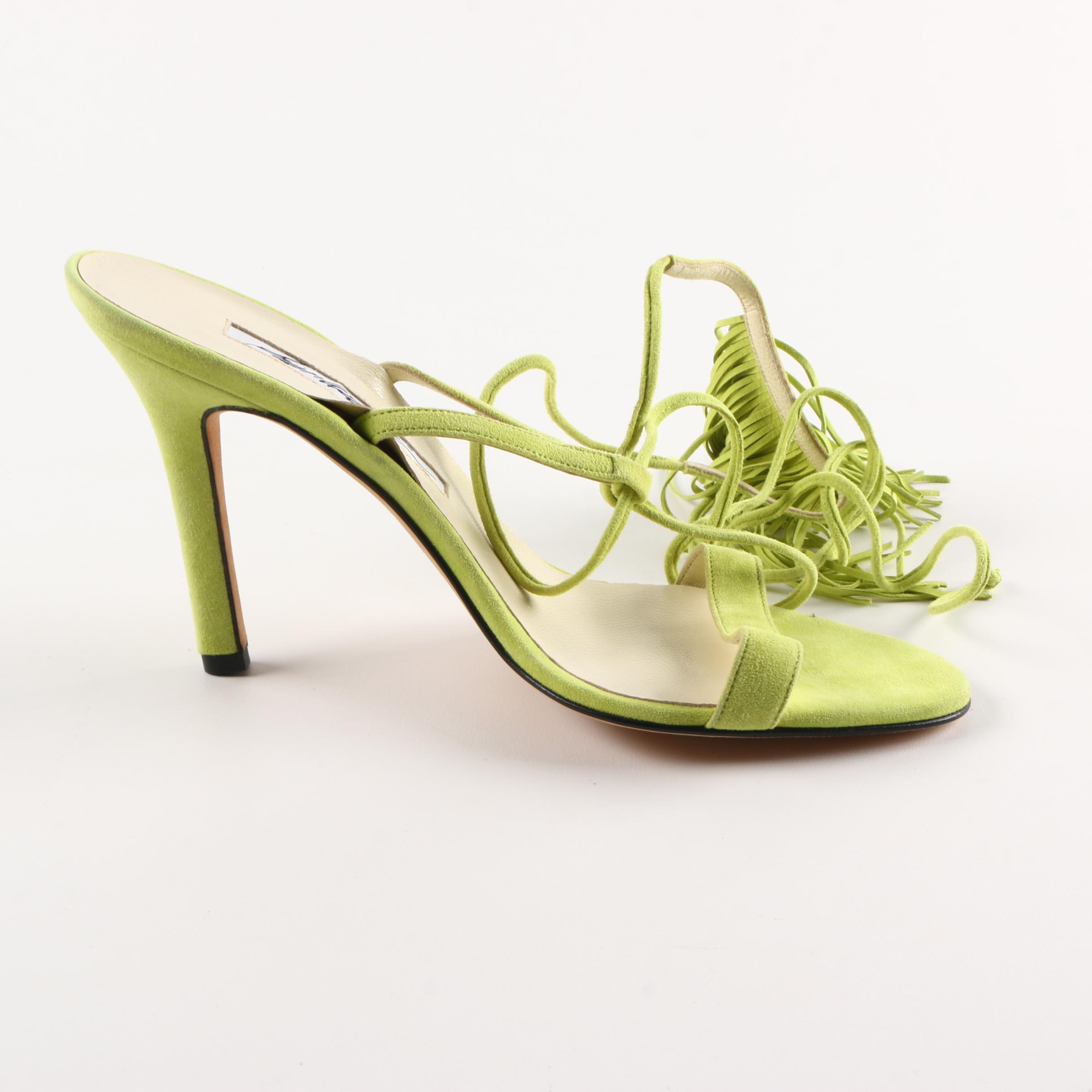 Brian Atwood Avocado Green Suede Strappy Heels