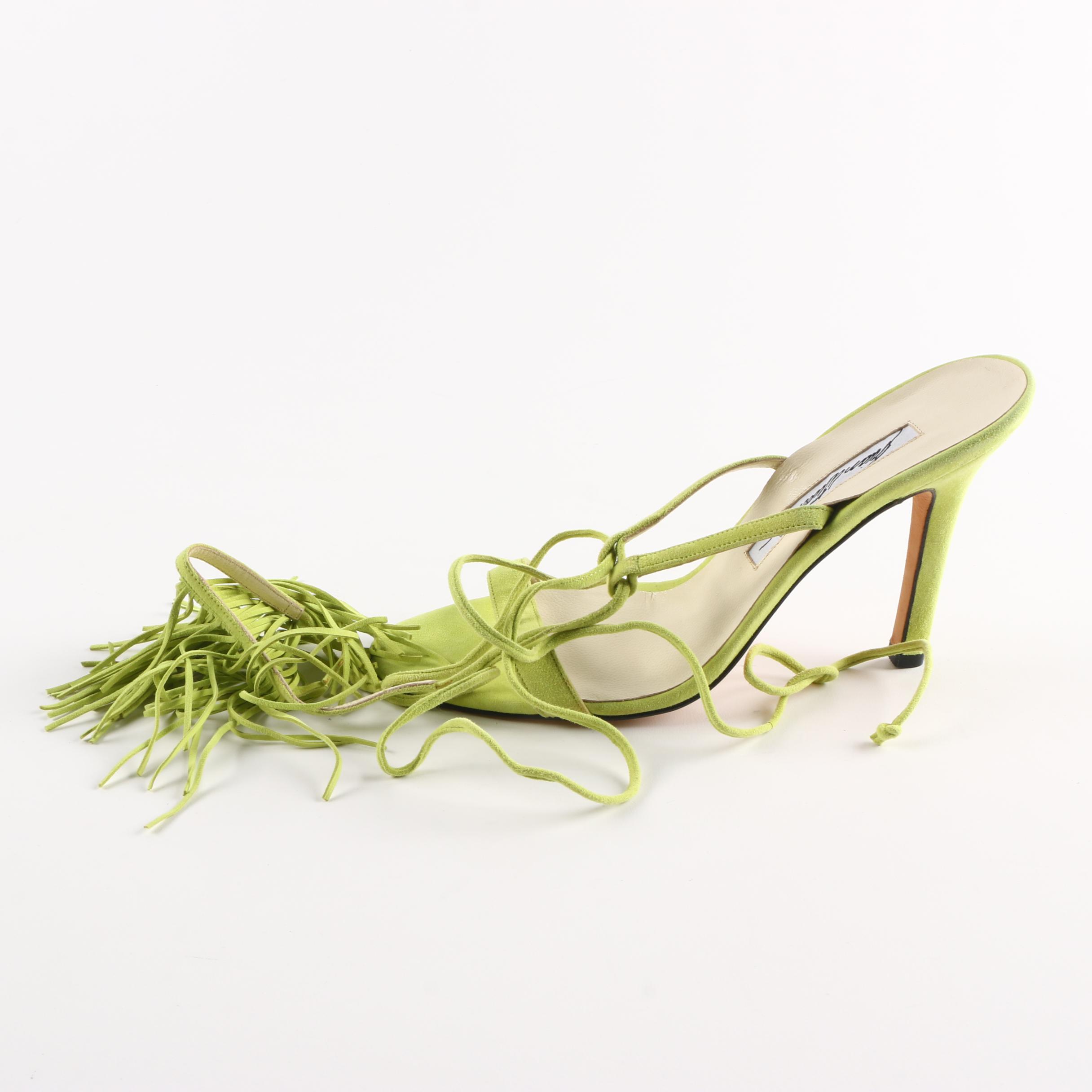 Brian Atwood Avocado Green Suede Strappy Heels