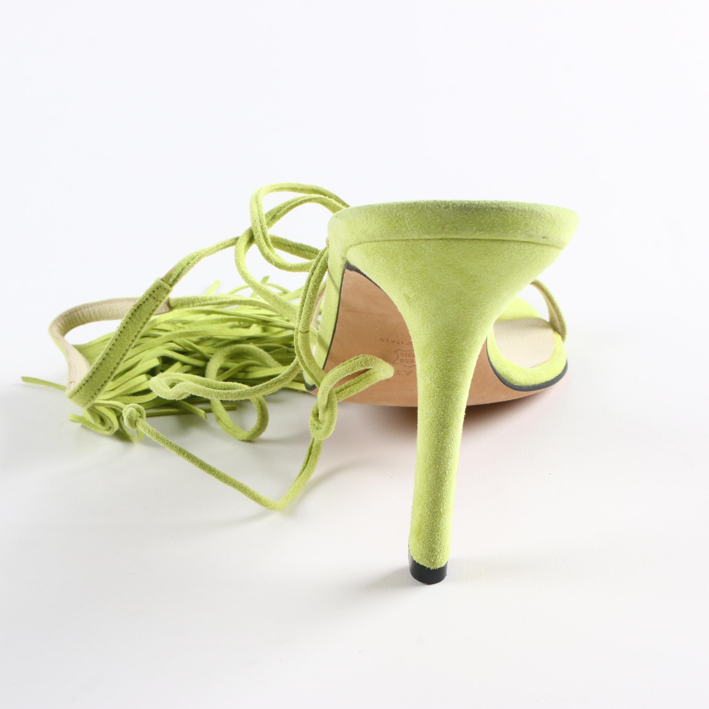 Brian Atwood Avocado Green Suede Strappy Heels